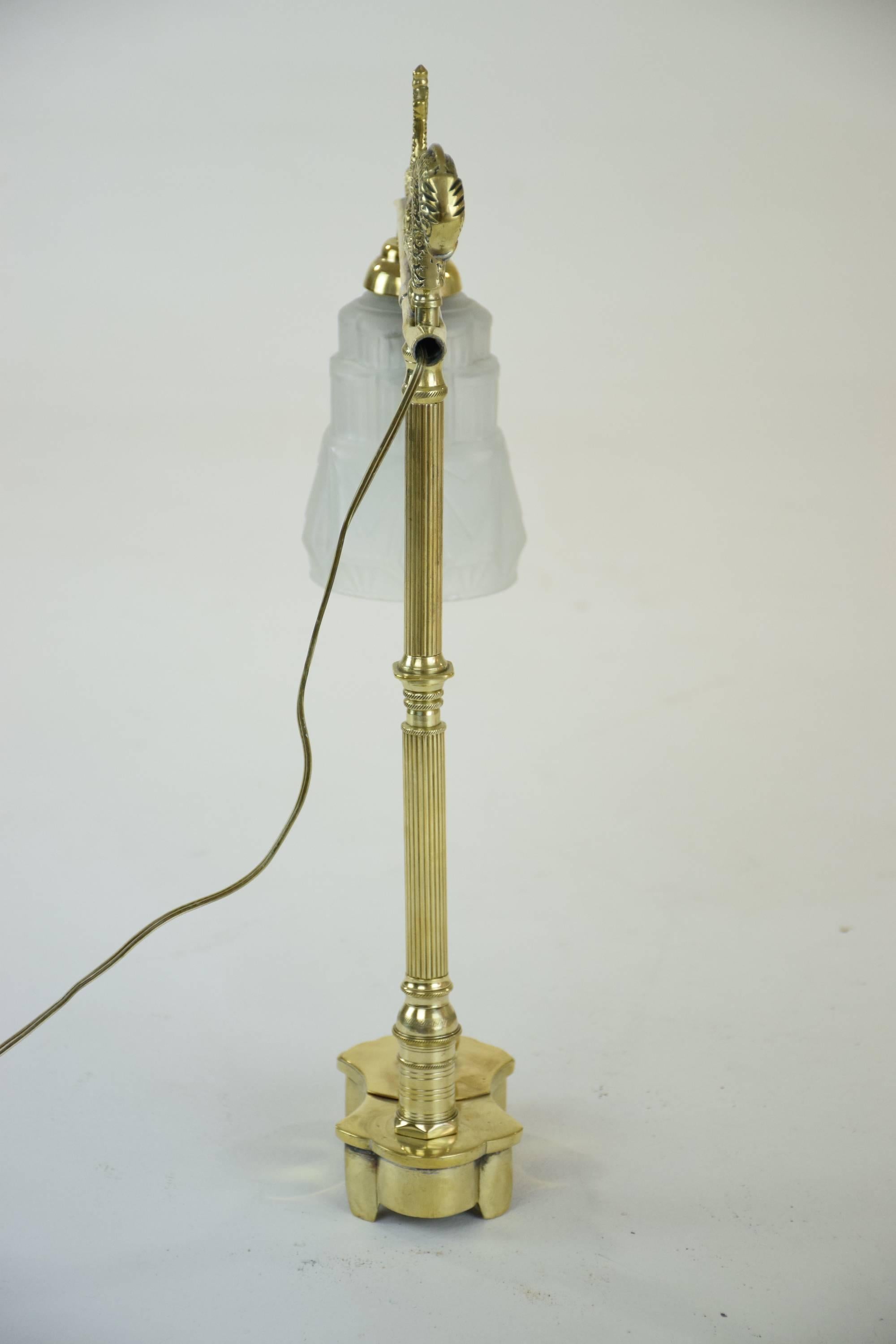 French Vintage Art Deco Engraved Brass Lamp, 1930's  9