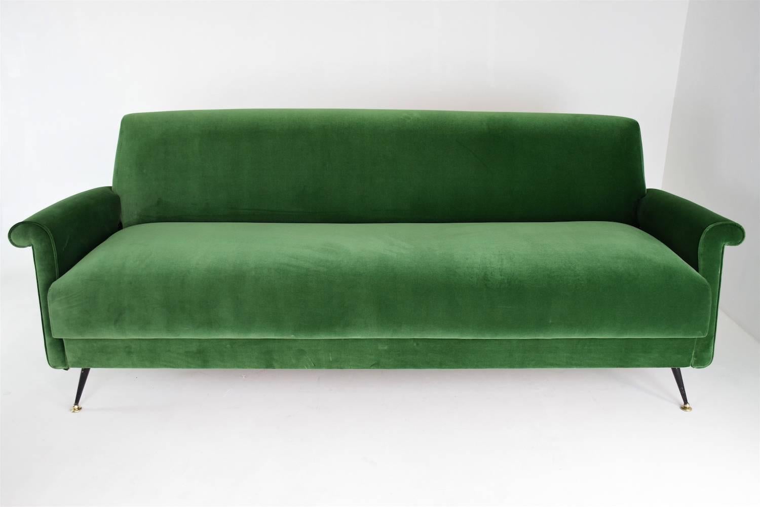 mid century velvet couch