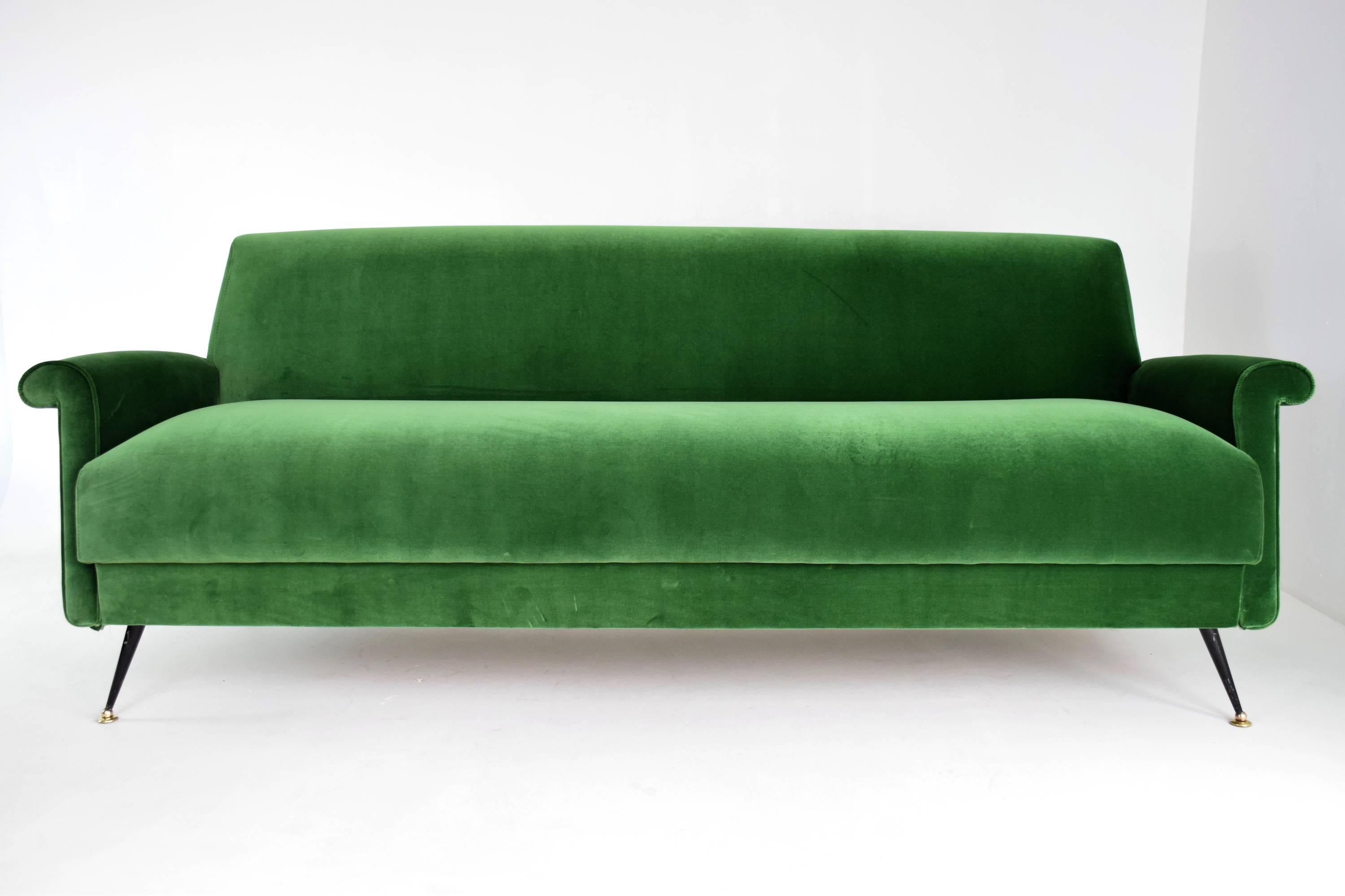 mid century velvet sofa