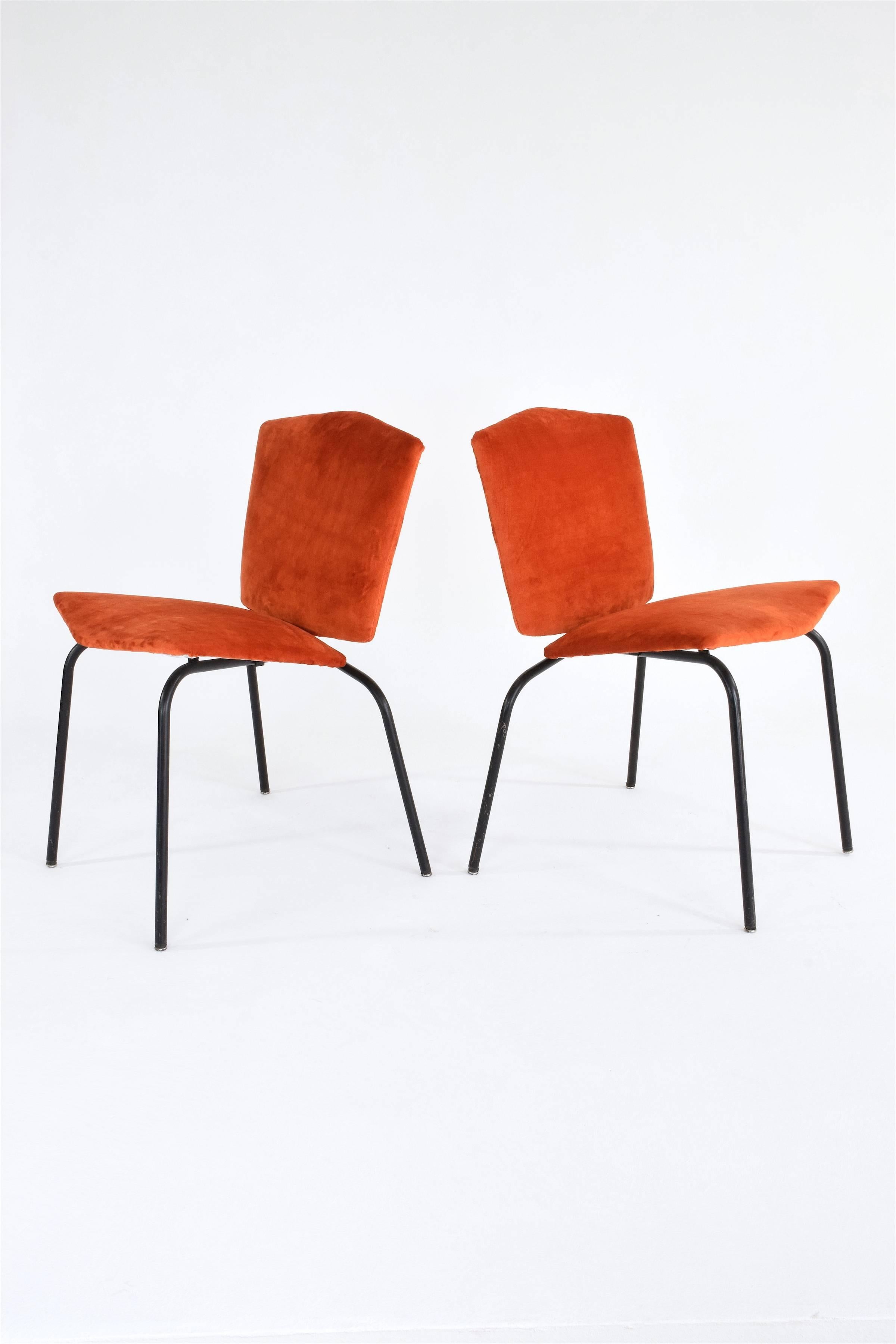 20th Century French Steel Velvet Chairs, 1970s 3