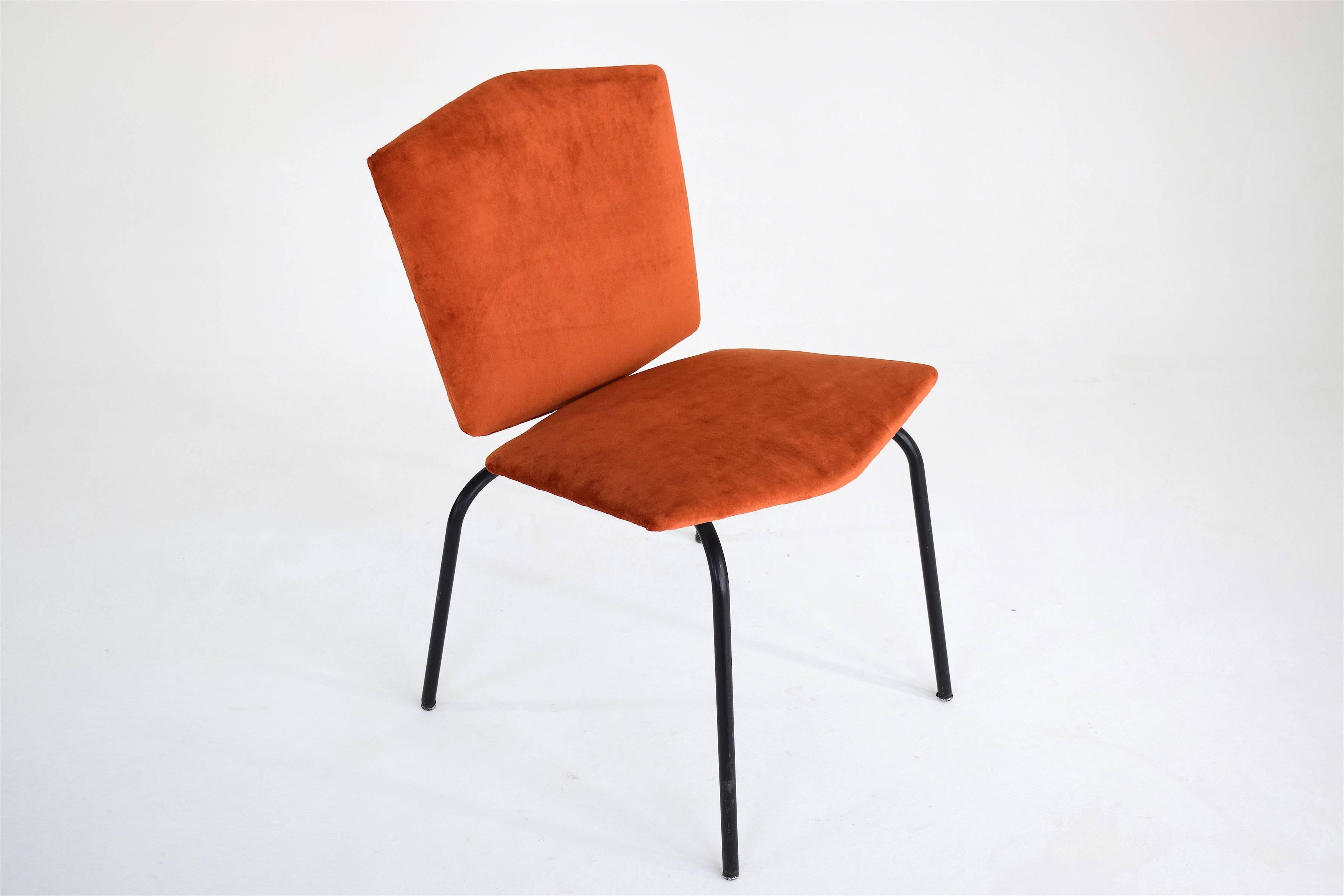 20th Century French Steel Velvet Chairs, 1970s 4