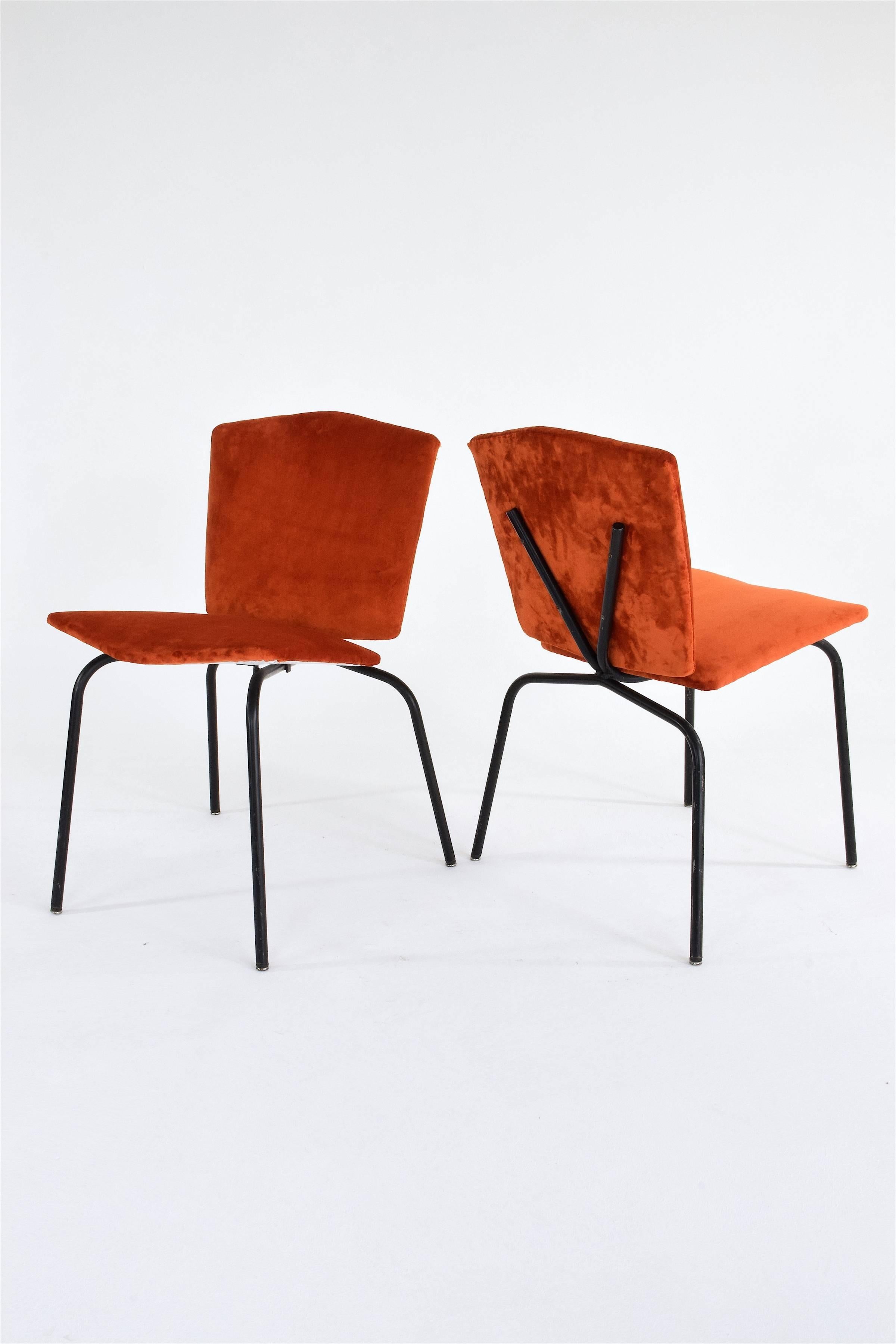 20th Century French Steel Velvet Chairs, 1970s 2