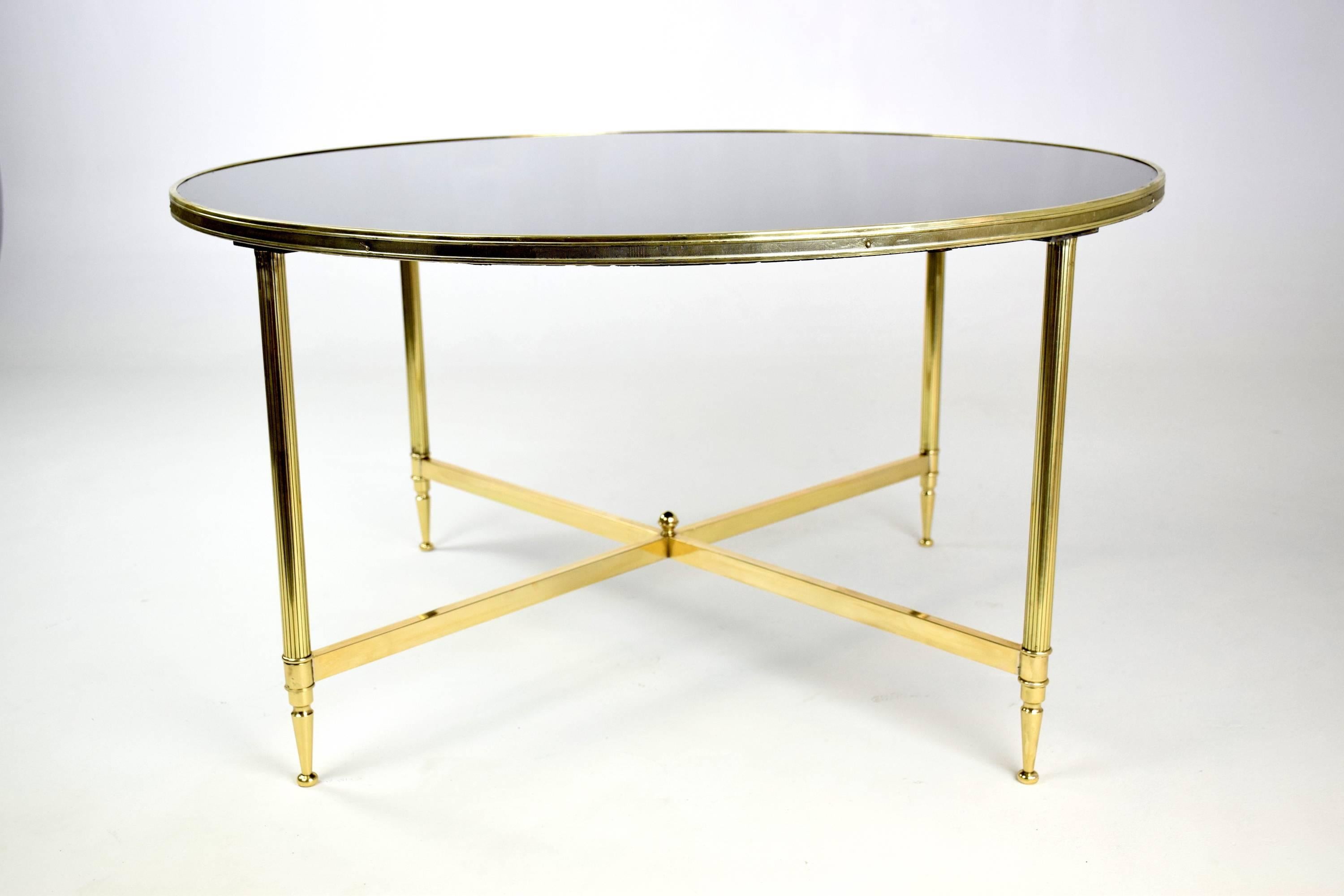 Polished French Brass Midcentury Coffee Table Attributed to Maison Jansen, 1970s