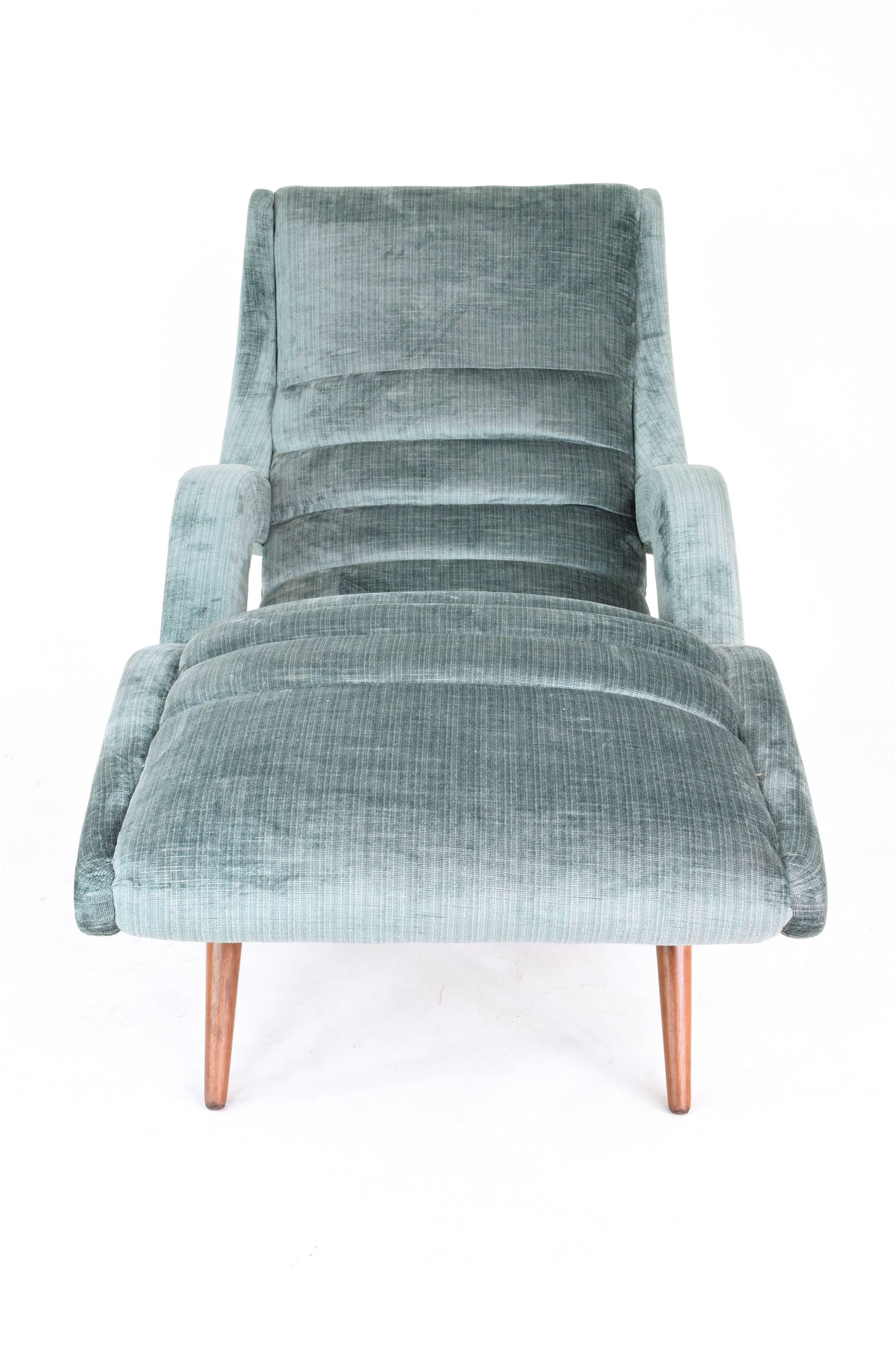 Varnished Mid-Century Velvet American Lounge Chair, 1950's 