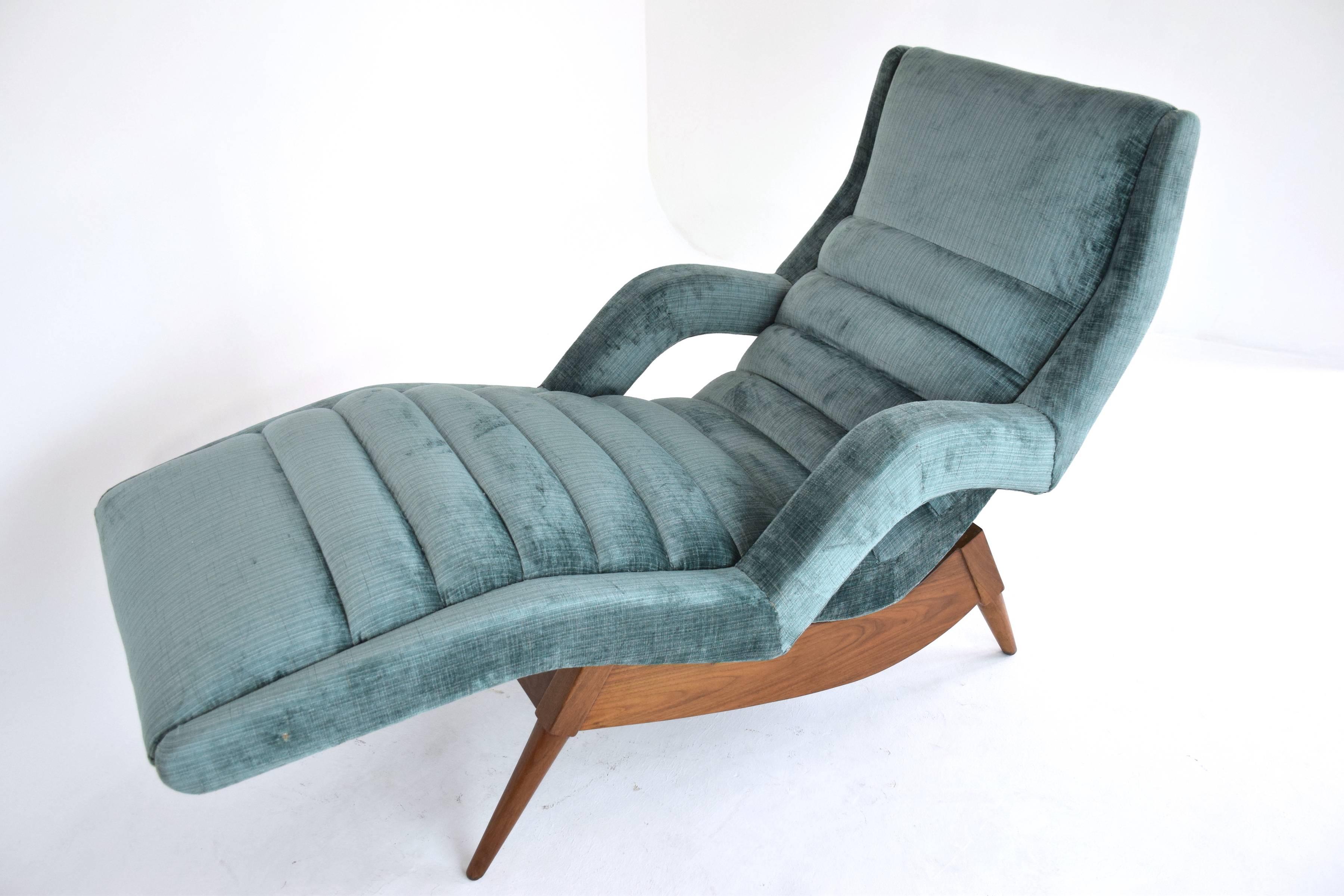 Mid-Century Velvet American Lounge Chair, 1950's  1