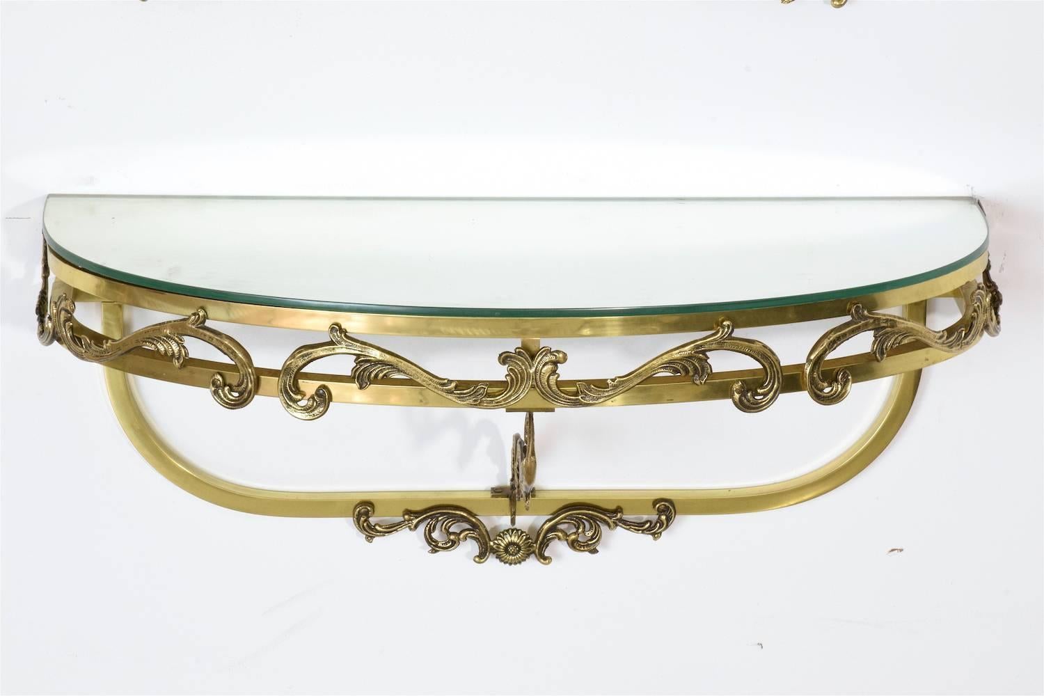 French Vintage Floating Brass Console and Wall Mirror, 1960 For Sale 1