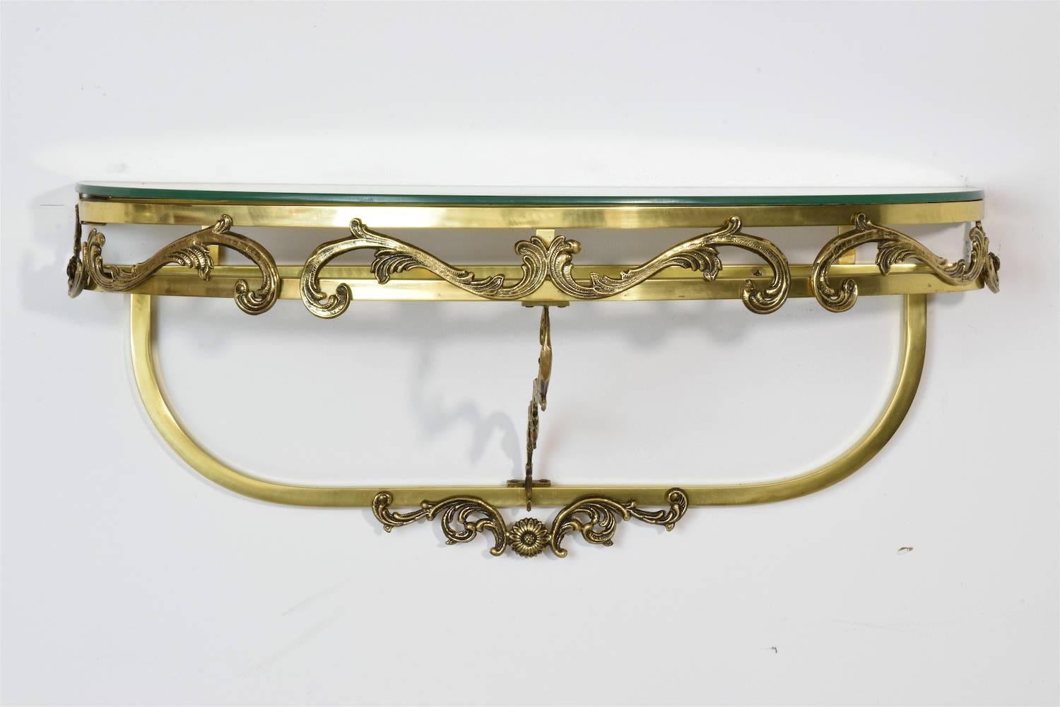 French Vintage Floating Brass Console and Wall Mirror, 1960 For Sale 2