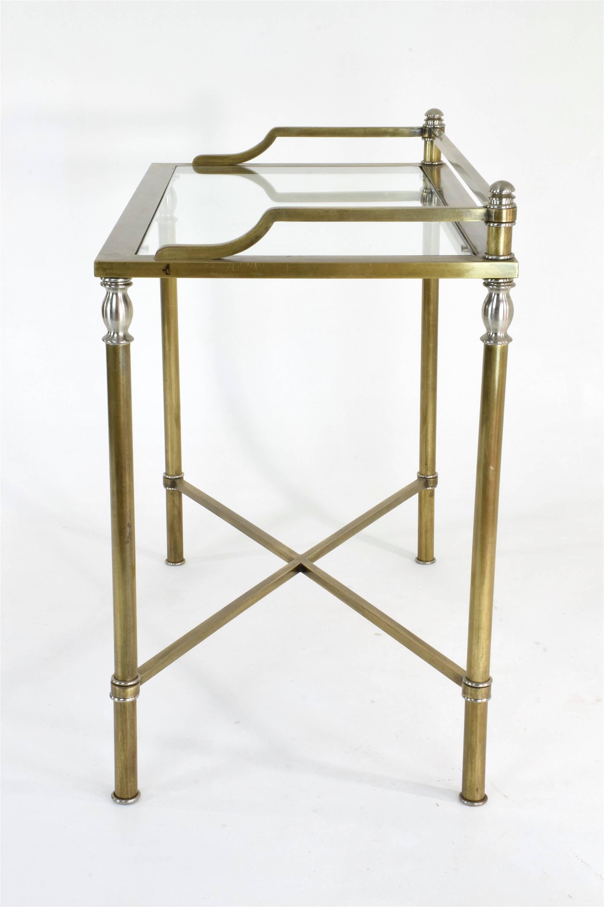 Polished 1970s French Brass and Glass Desk, Vanity or Console