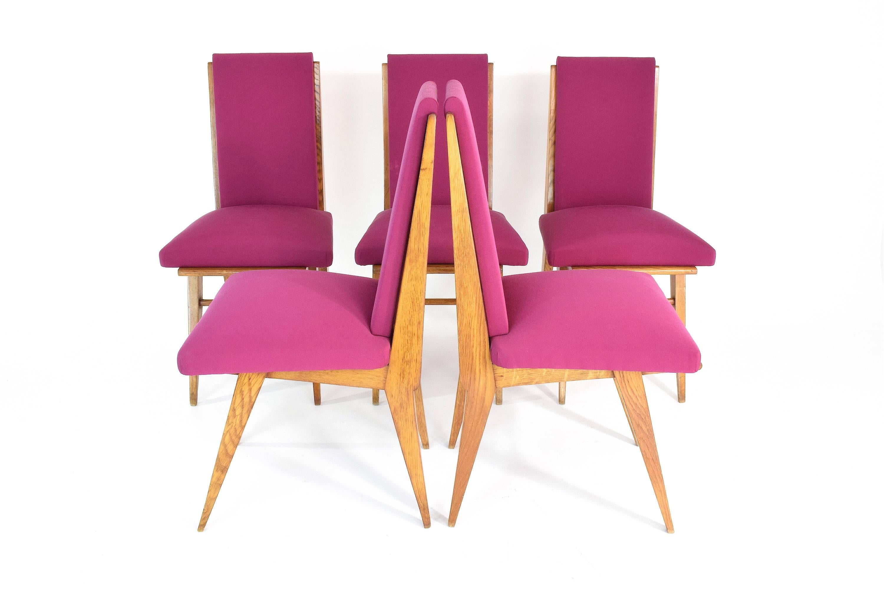 French Art Deco Dining Chairs, Set of Five, 1940s 4