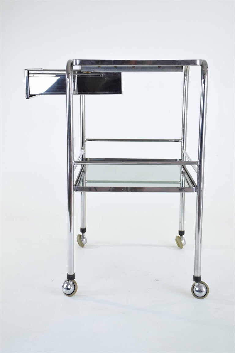 Vintage Medical Cart with Glass Shelves and Rollers, France, 1960s For