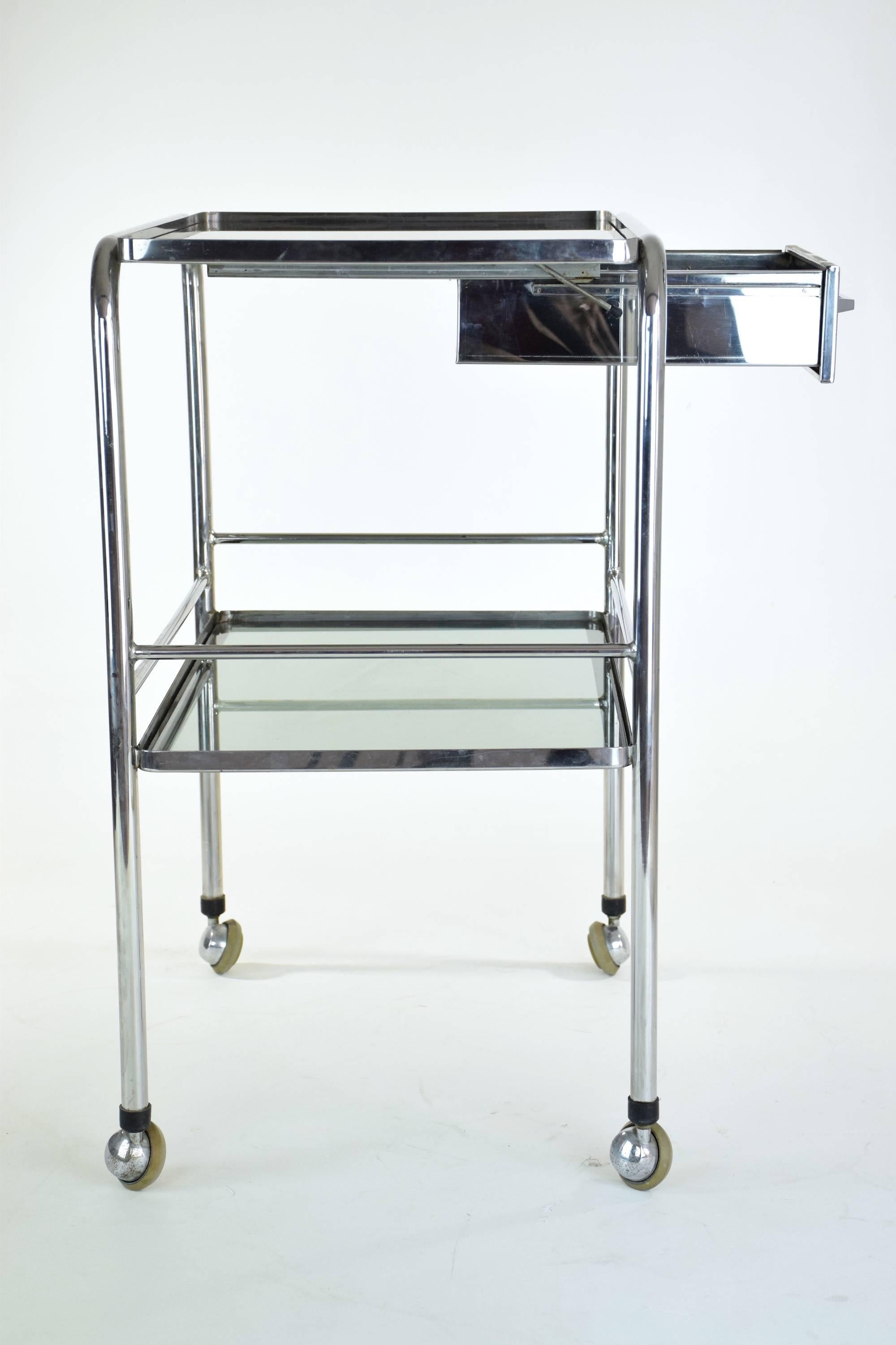 French Vintage Steel Cart with Shelves and Rollers 1960s 1