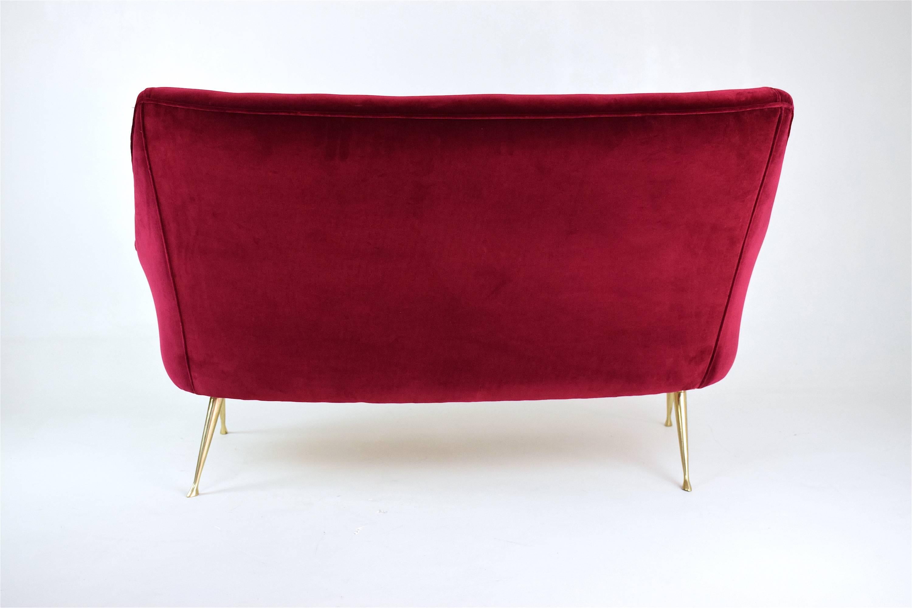 Italian Midcentury Velvet Sofa in the Manner of Ico Parisi, 1950s 1