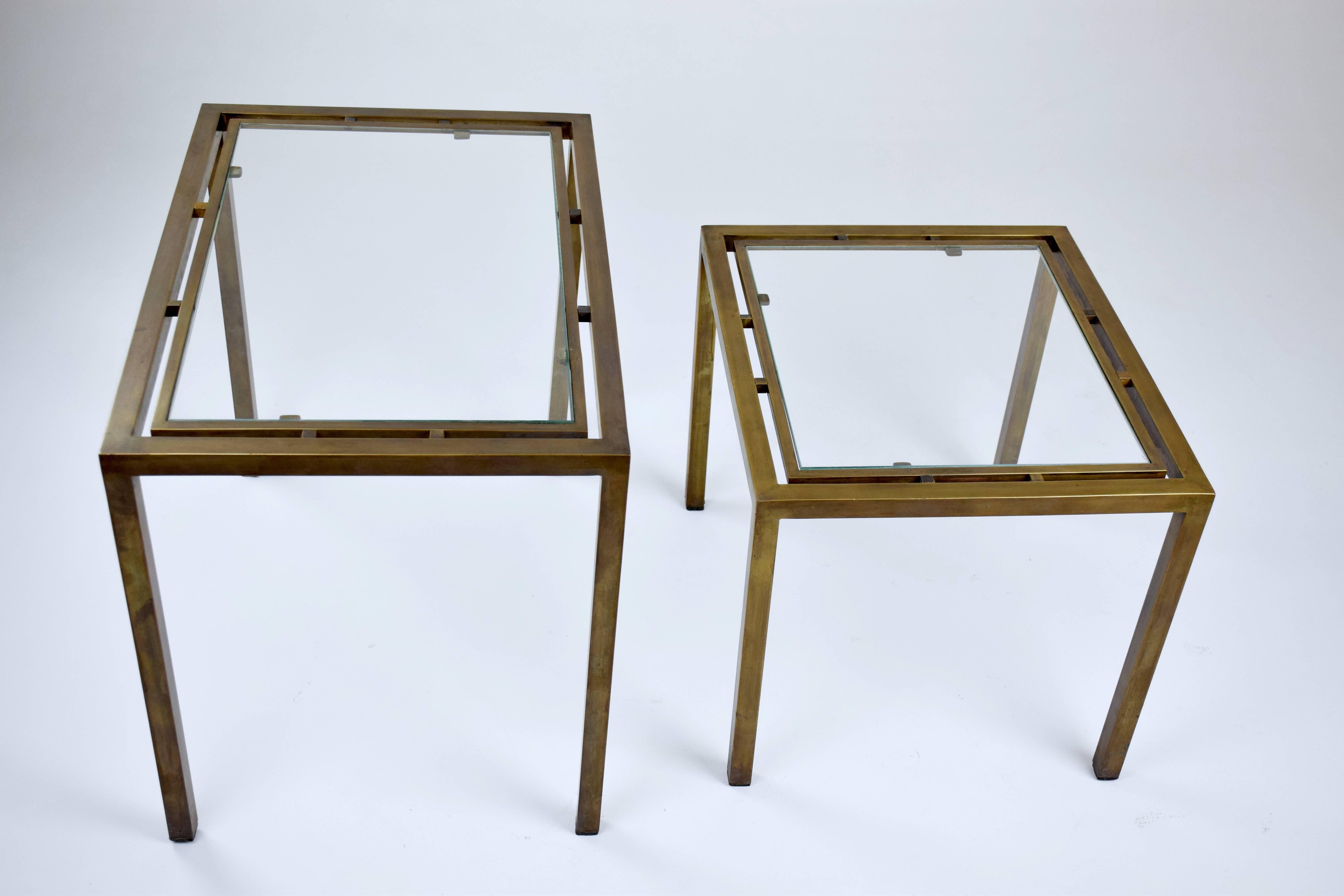 Mid-Century Modern Pair of French Brass Nesting Side Tables, 1970s