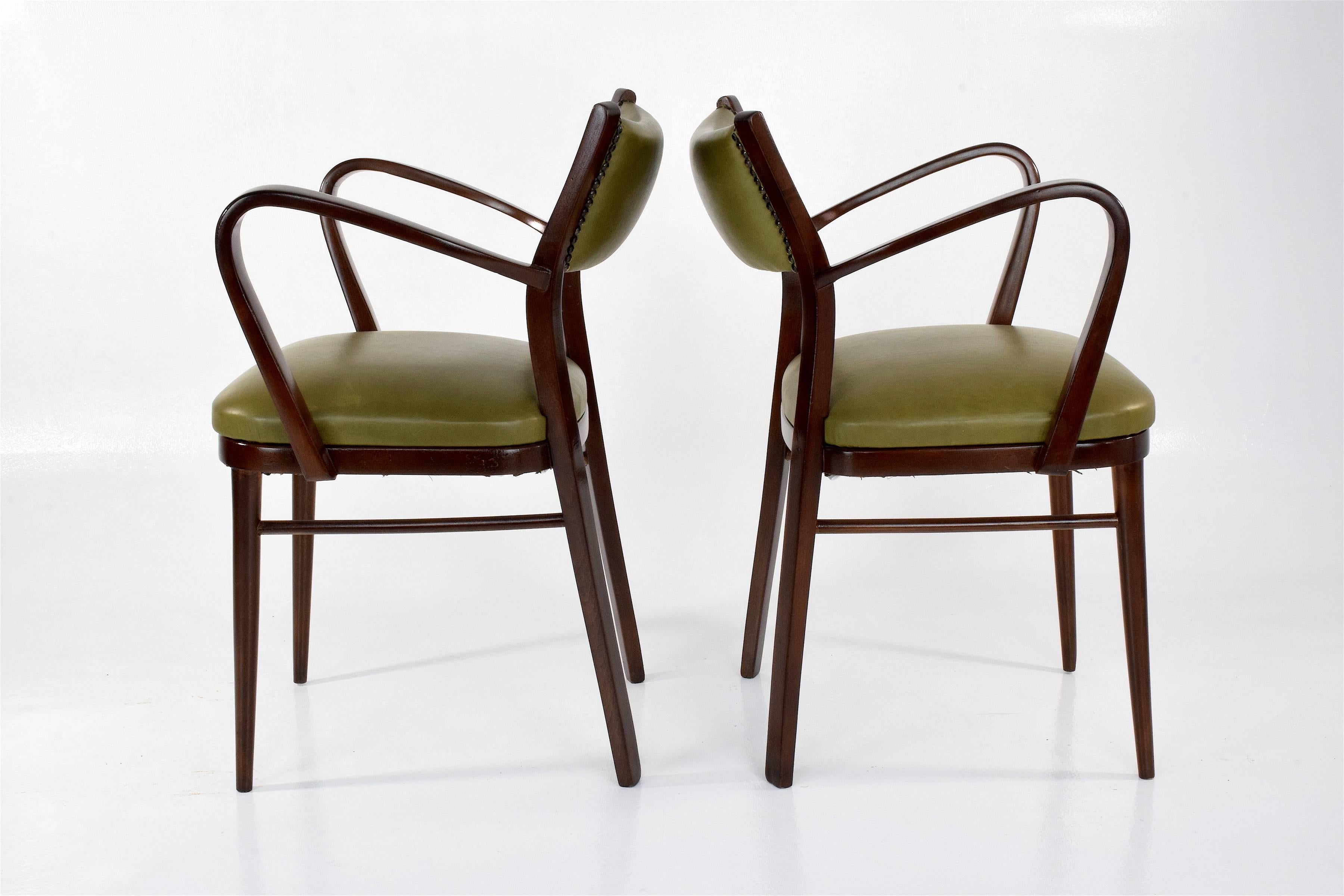 Leather 20th Century Italian Art Deco Chairs, Set of 2, 1940s