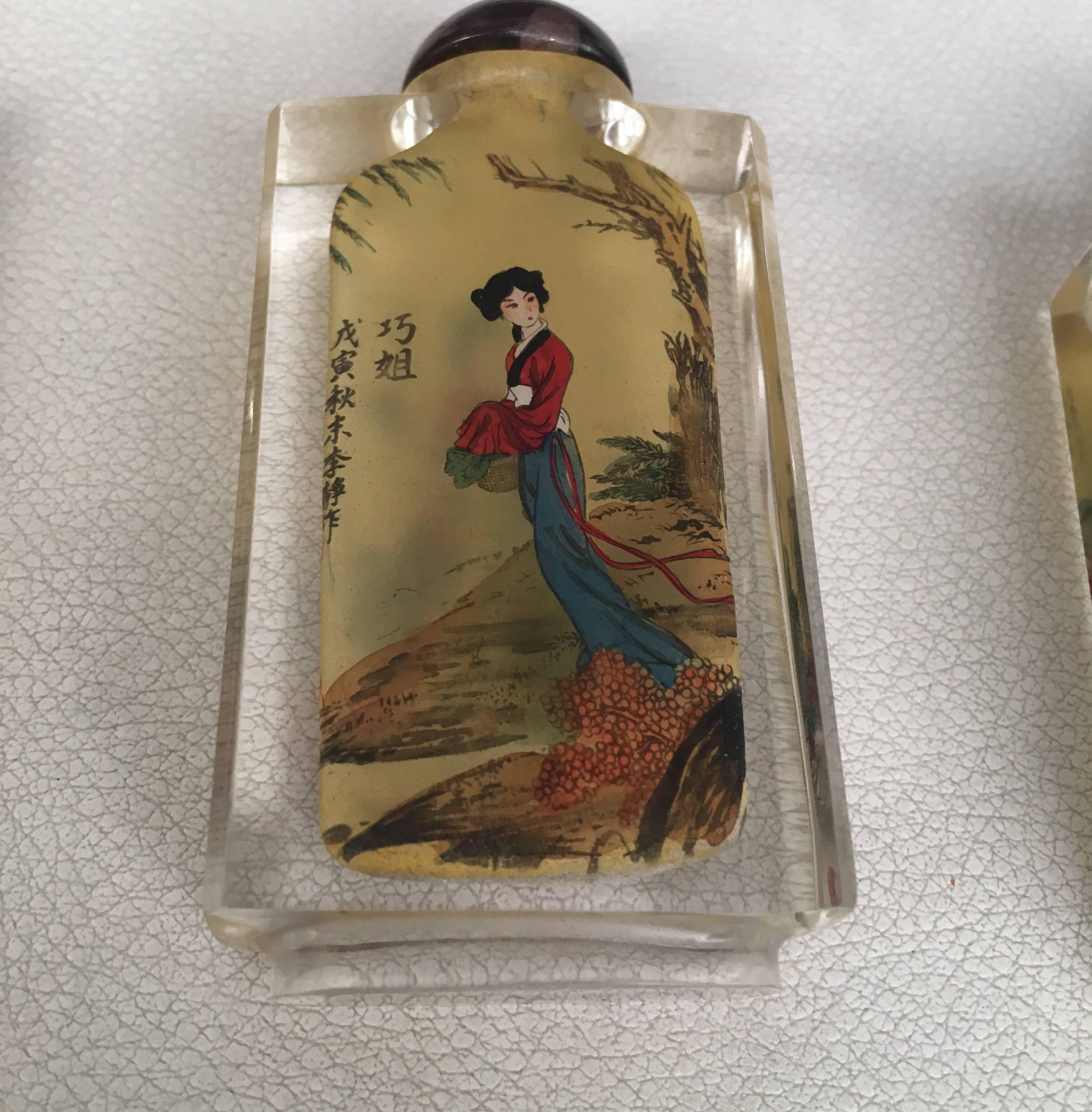 20th Century Chinese Hand-Painted on Crystal Snuff Bottles 2