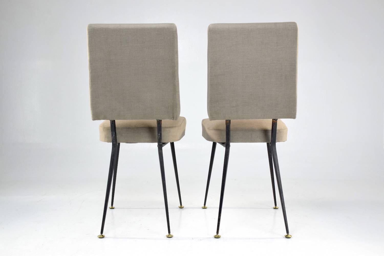 Brass  Pair of French Mid-Century Chairs 