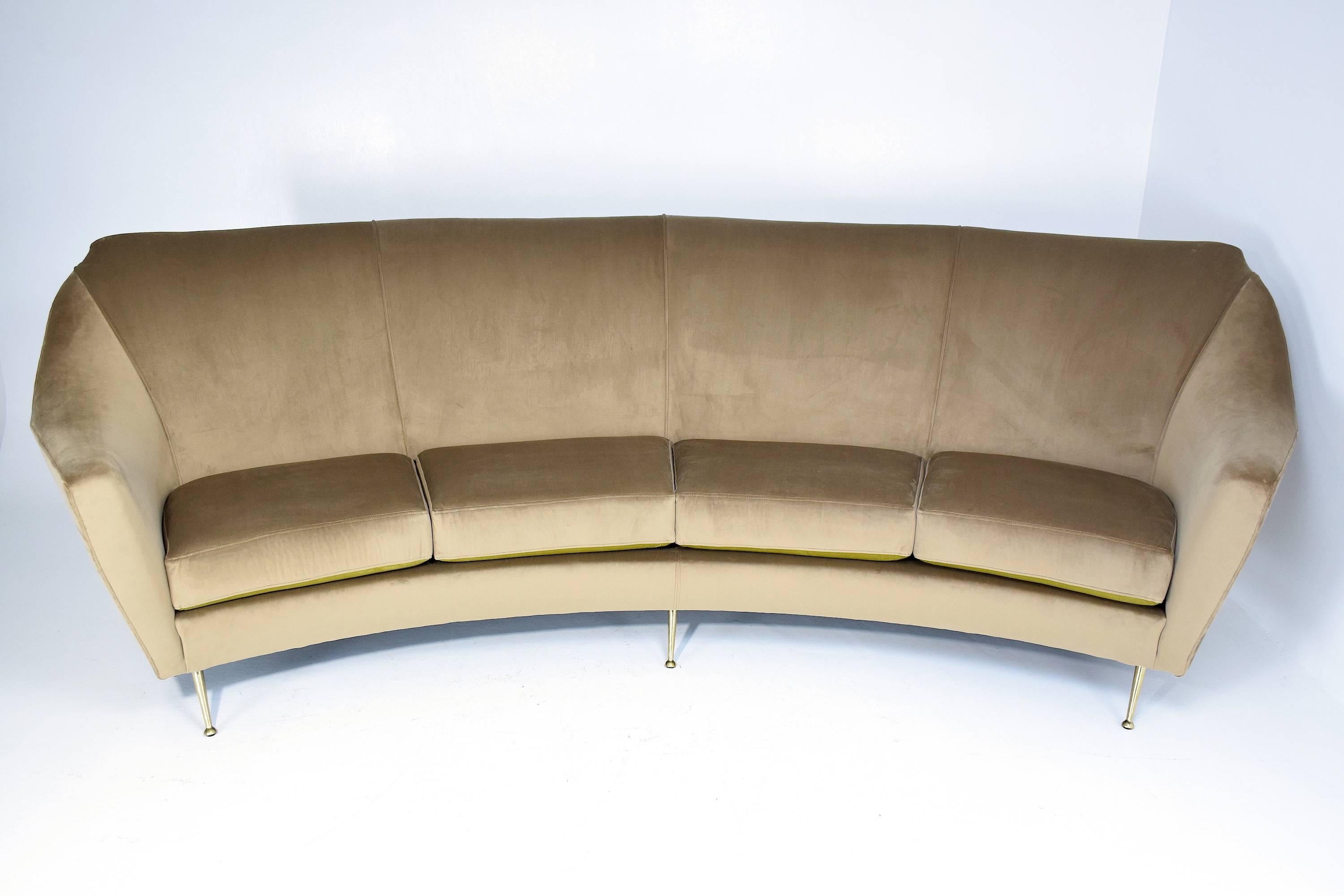 Brass Italian Midcentury Circular Velvet Sofa, 1950's 