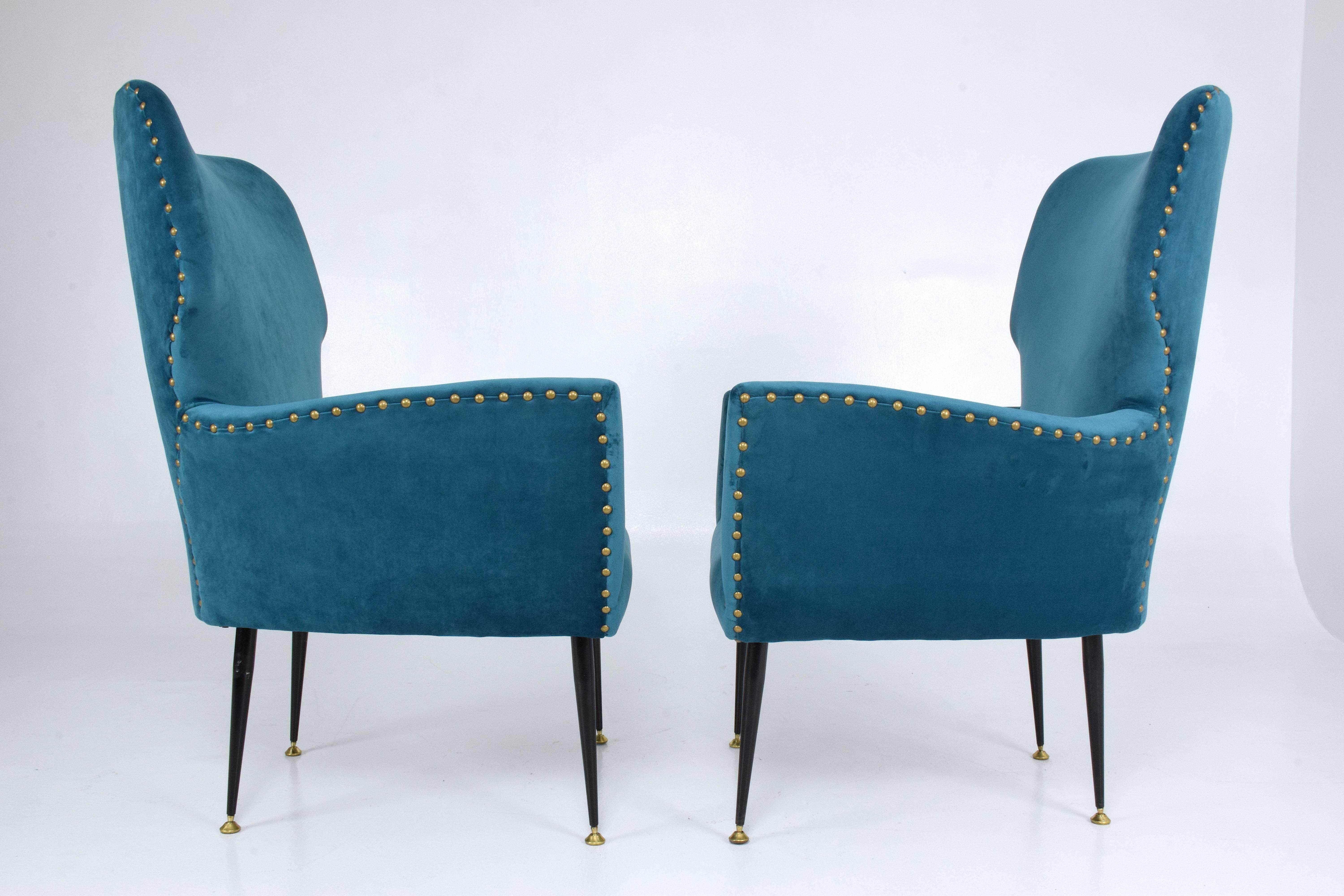 Pair of Italian Midcentury Velvet Armchairs, 1950s 1