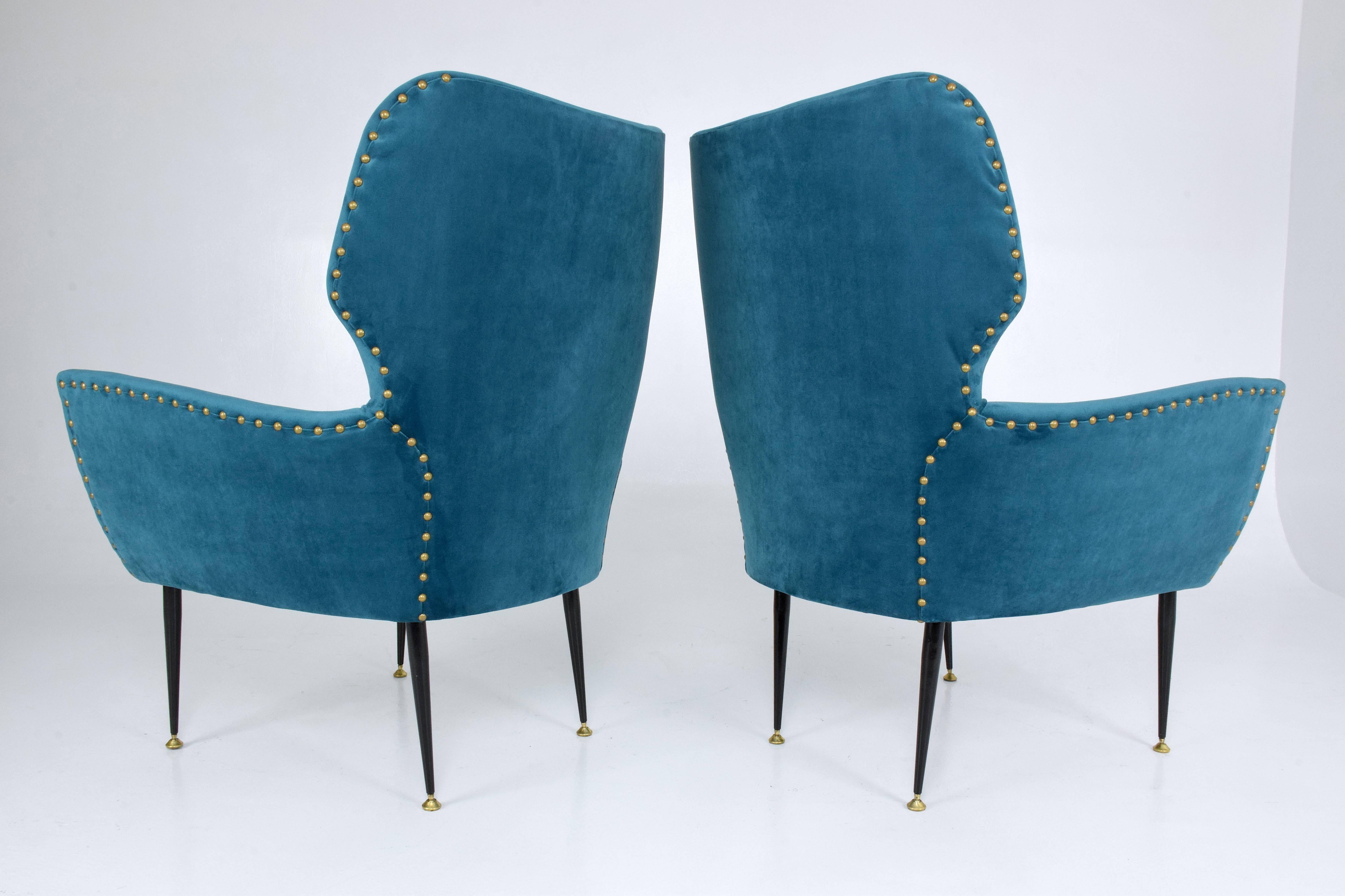 Pair of Italian Midcentury Velvet Armchairs, 1950s 4