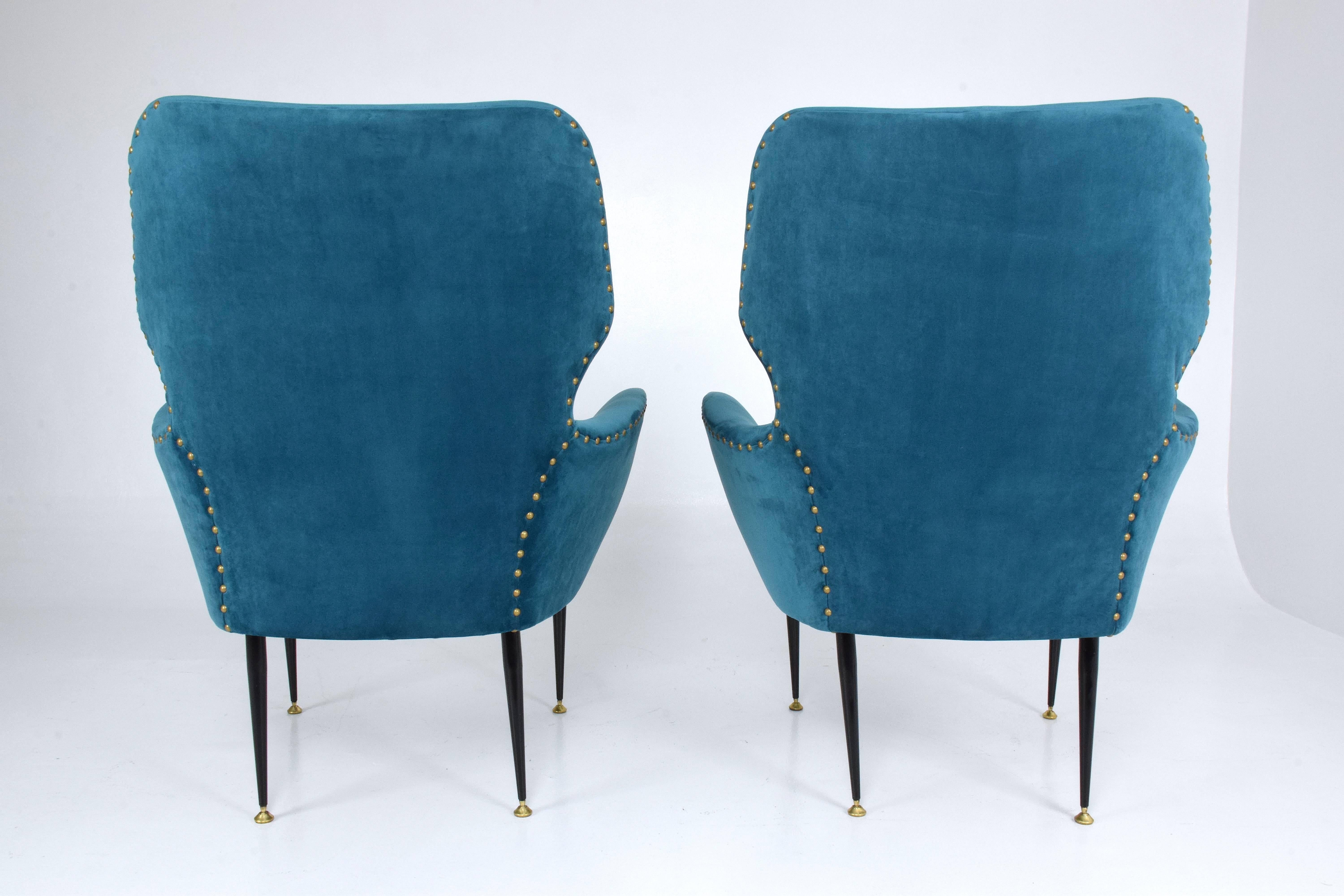 Pair of Italian Midcentury Velvet Armchairs, 1950s 3