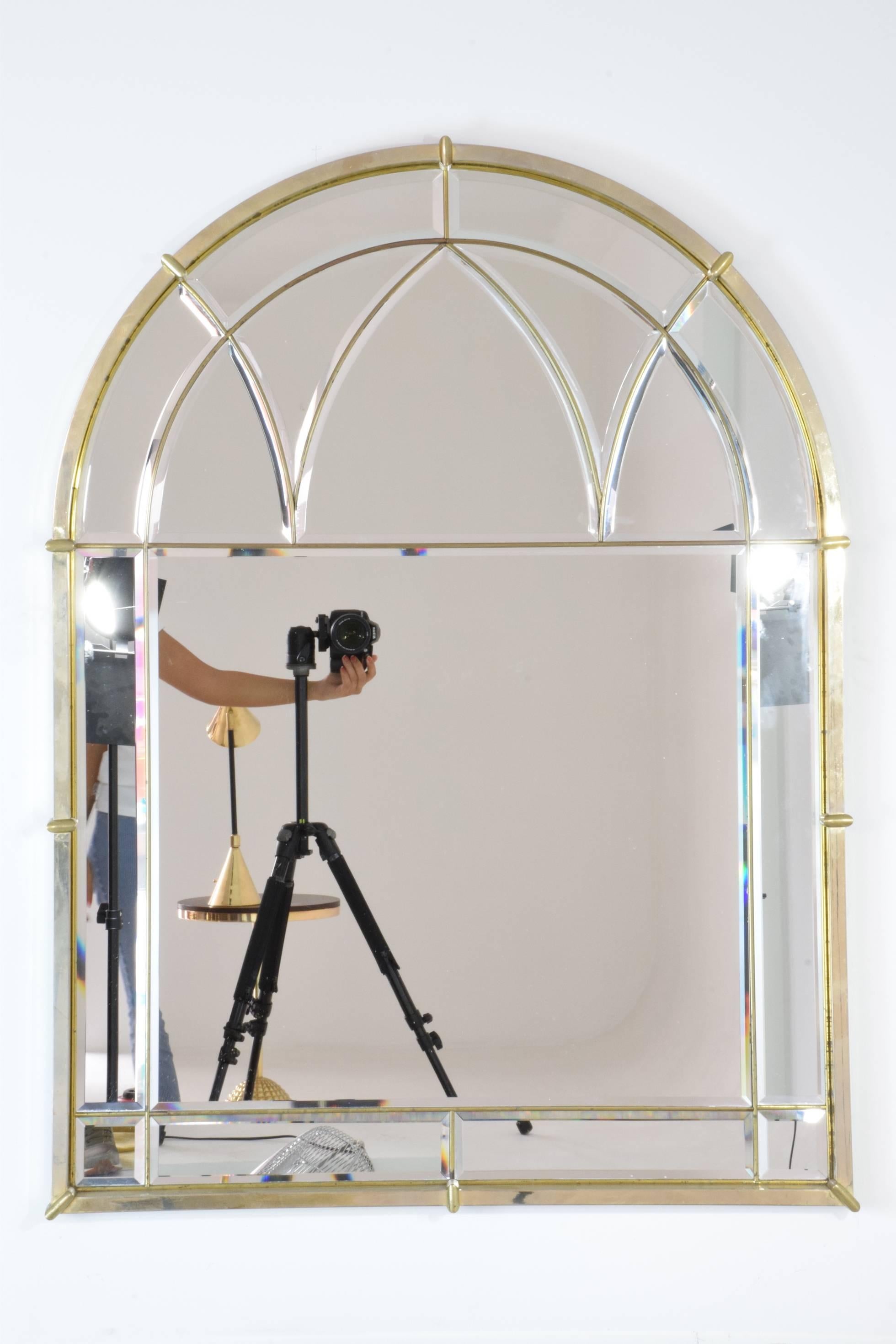 Mid-Century Modern French Vintage Brass Mirror and Console, 1970s 