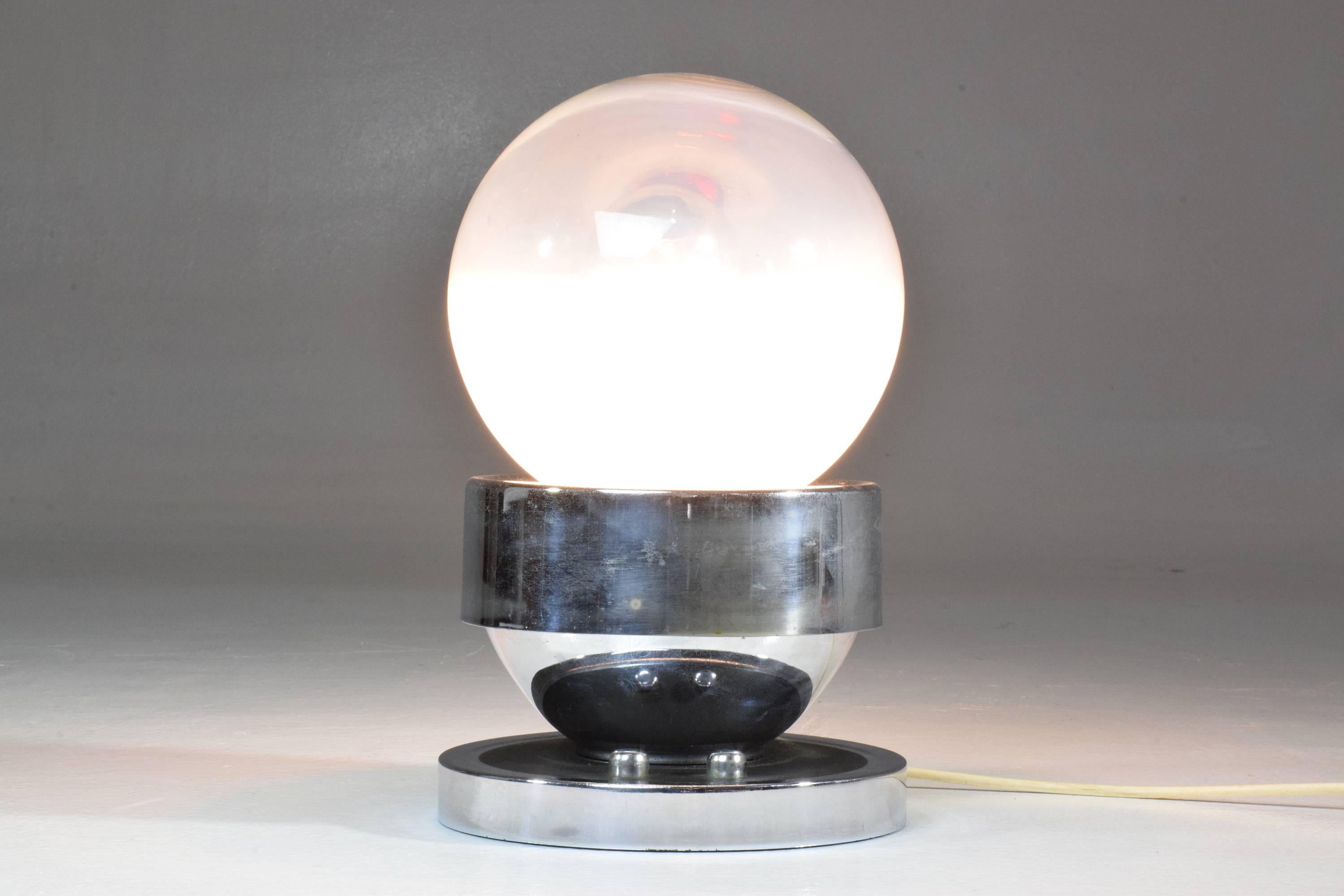 20th Century French Vintage Chrome Globe Double Light Lamp, 1960-1970