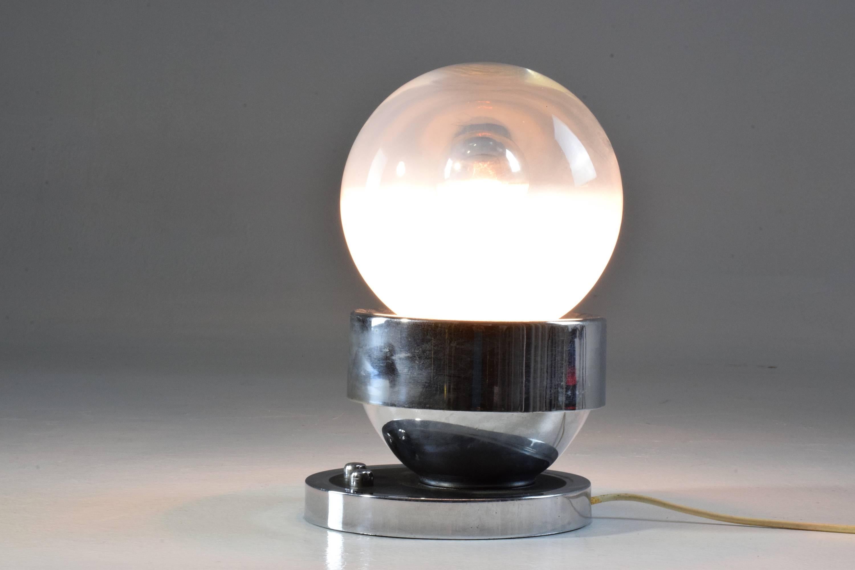 Mid-Century Modern French Vintage Chrome Globe Double Light Lamp, 1960-1970