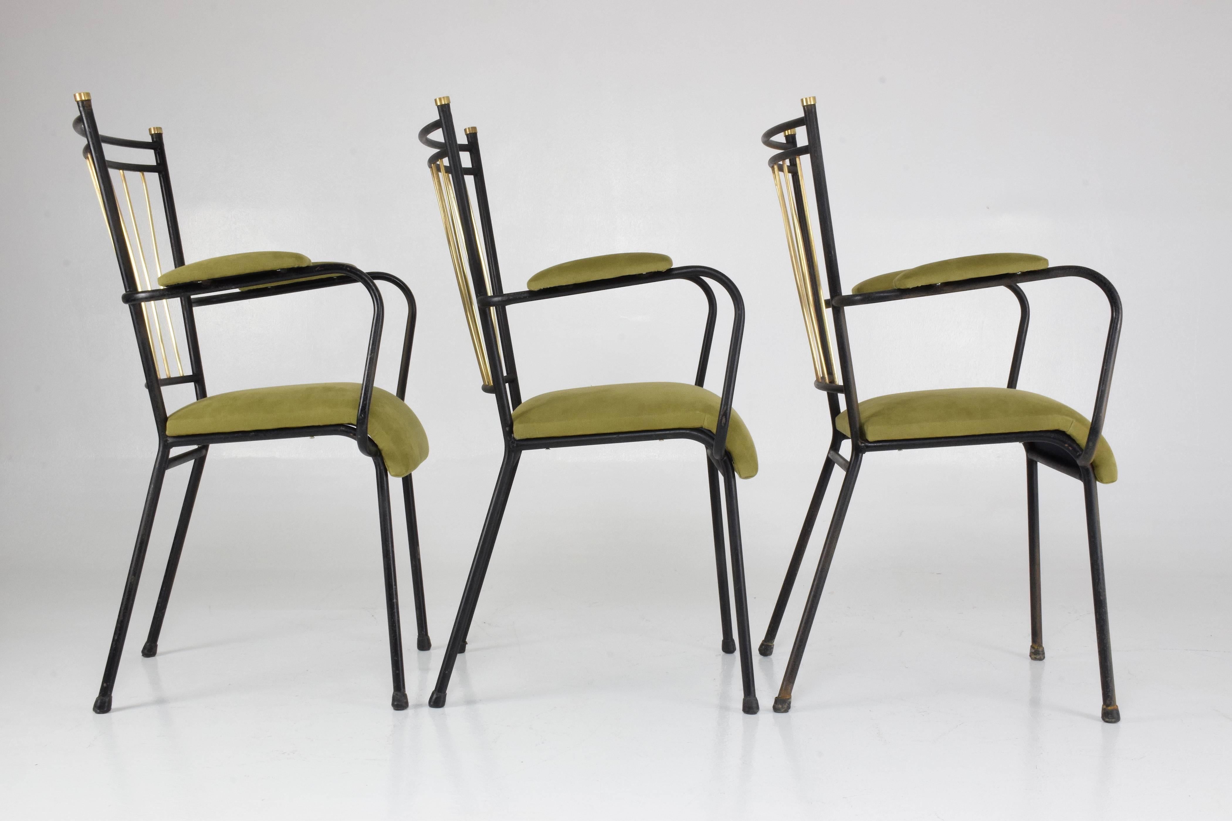  20th Century Vintage French Steel and Brass Armchairs, 1950s 1