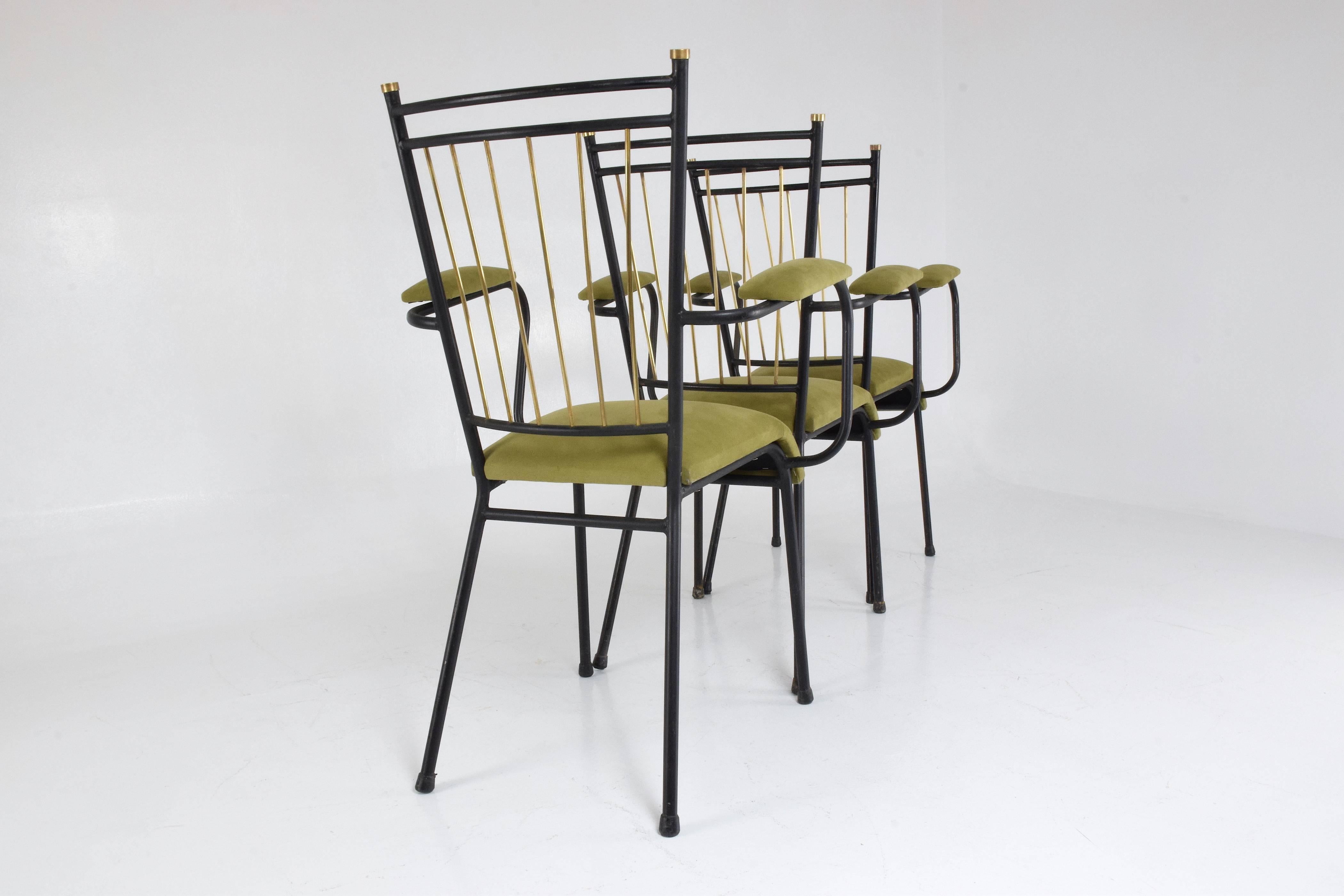  20th Century Vintage French Steel and Brass Armchairs, 1950s 2