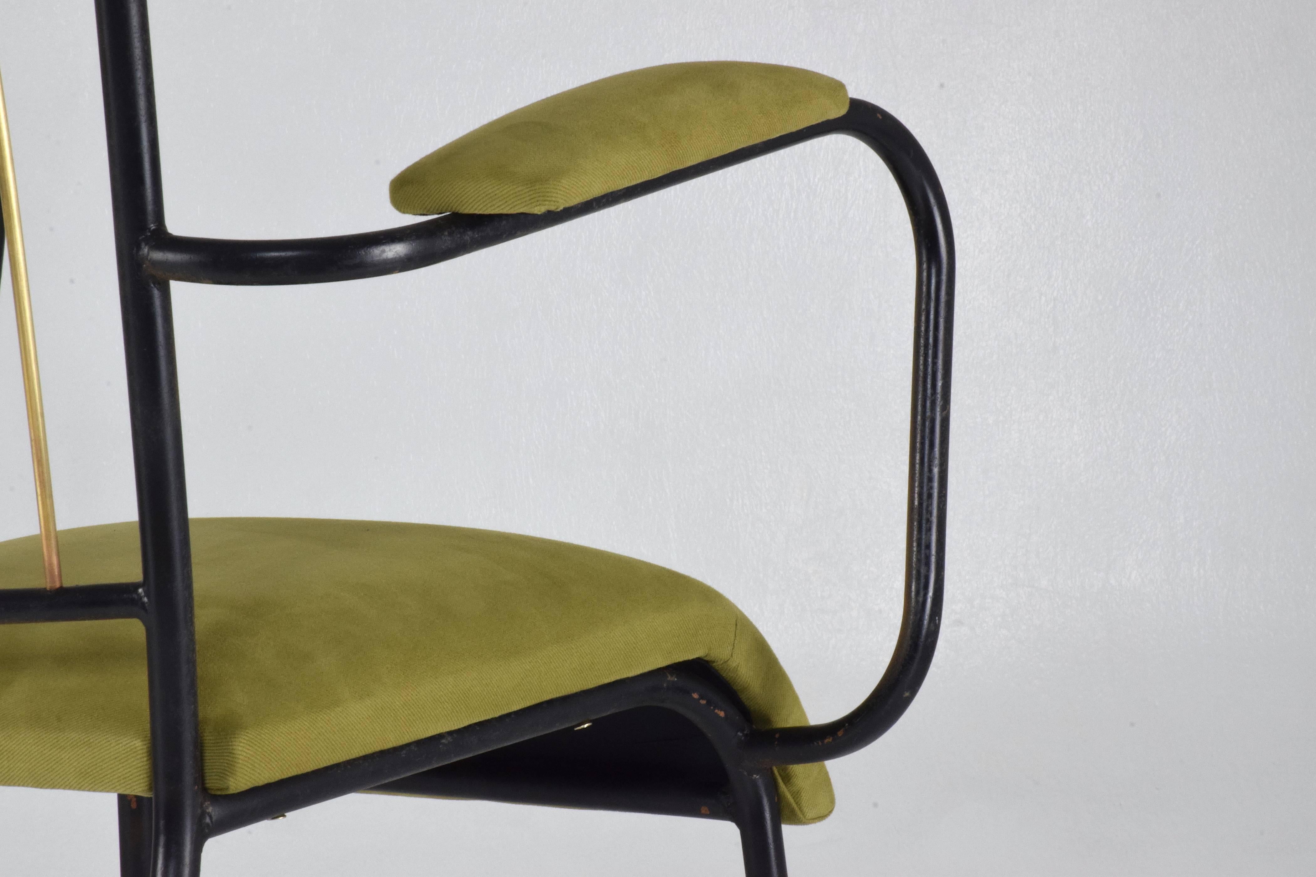  20th Century Vintage French Steel and Brass Armchairs, 1950s In Good Condition In Paris, FR
