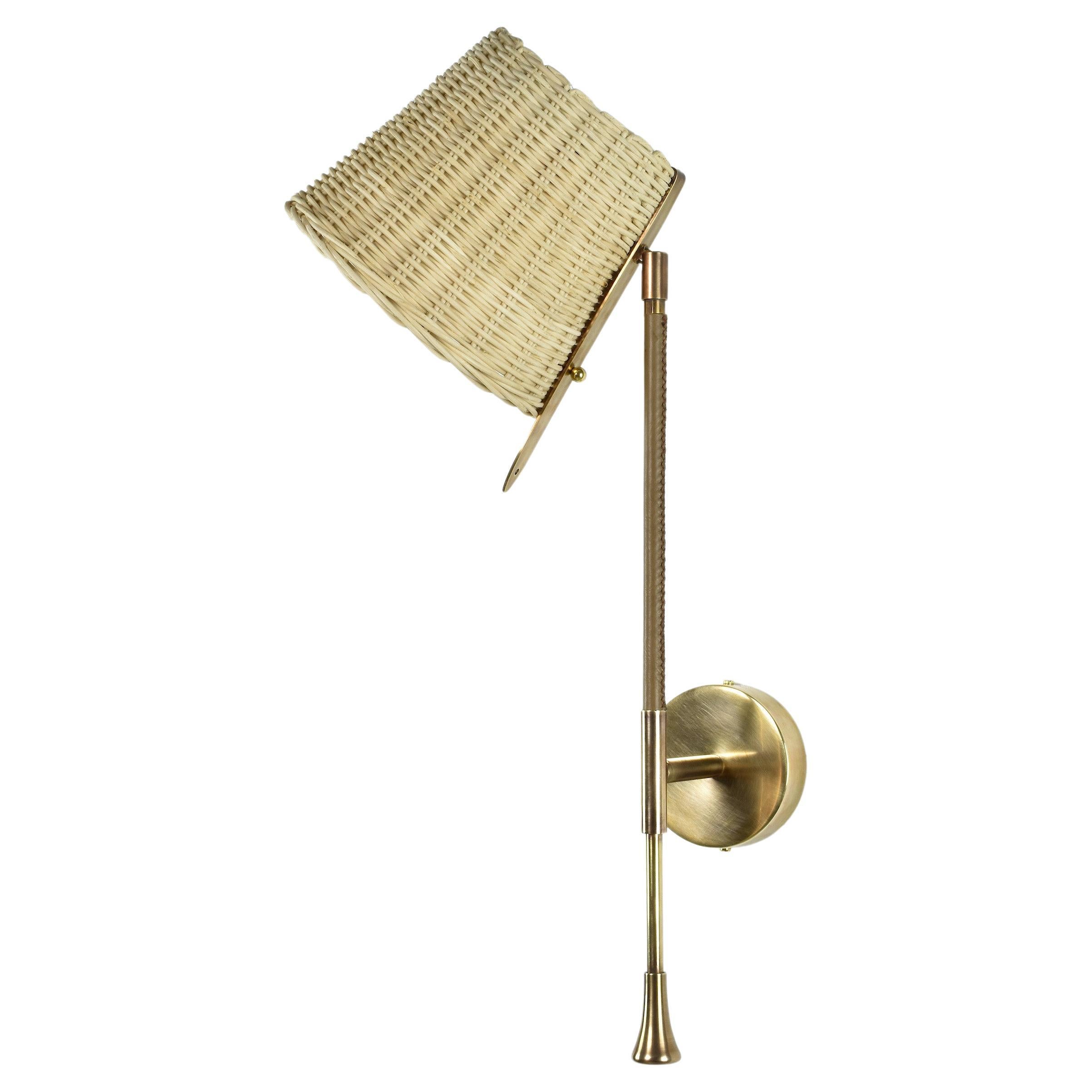 Ancora-W2 Contemporary Brass and Rattan Wall Light, Flow Collection For Sale