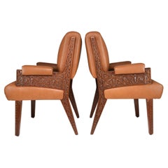1950's Two Collectible Oriental Art Deco Style Sculpted Armchairs 