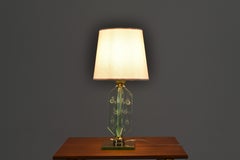 Italian Engraved Glass and Brass Table Lamp in the Style of Fontana Arte, 1950s