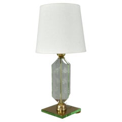 Italian 1950's Glass Flower Engraved Table Lamp Fontana Arte Style
