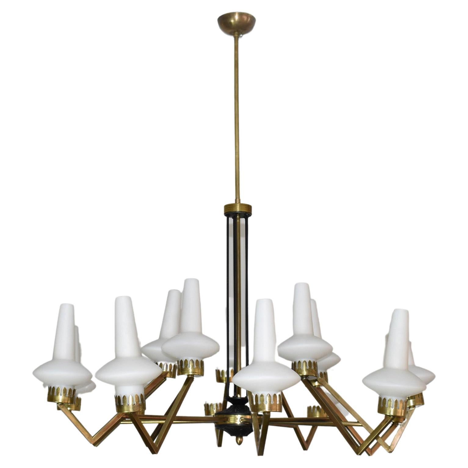 1950's 15 Light Italian Chandelier Attributed to Stilnovo For Sale