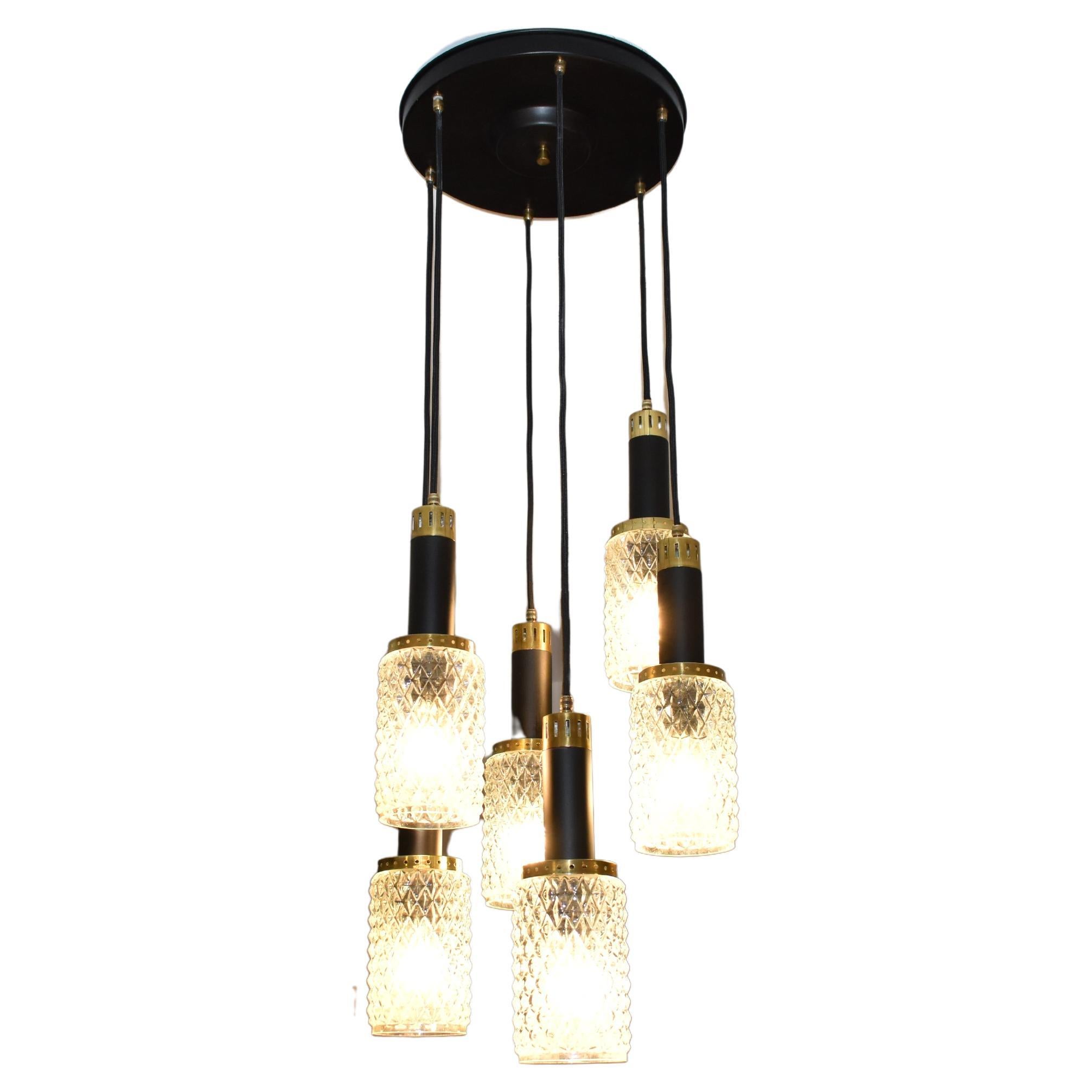 1960's 6 Light Glass Pendant by Stilnovo  For Sale