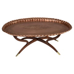 Hand-Etched Brass Moroccan Tray Table on Collapsible Base, c. 1960s