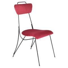 French Midcentury Metal and Velvet Chair, 1950s