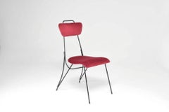 French Midcentury Metal and Velvet Chair, 1950s