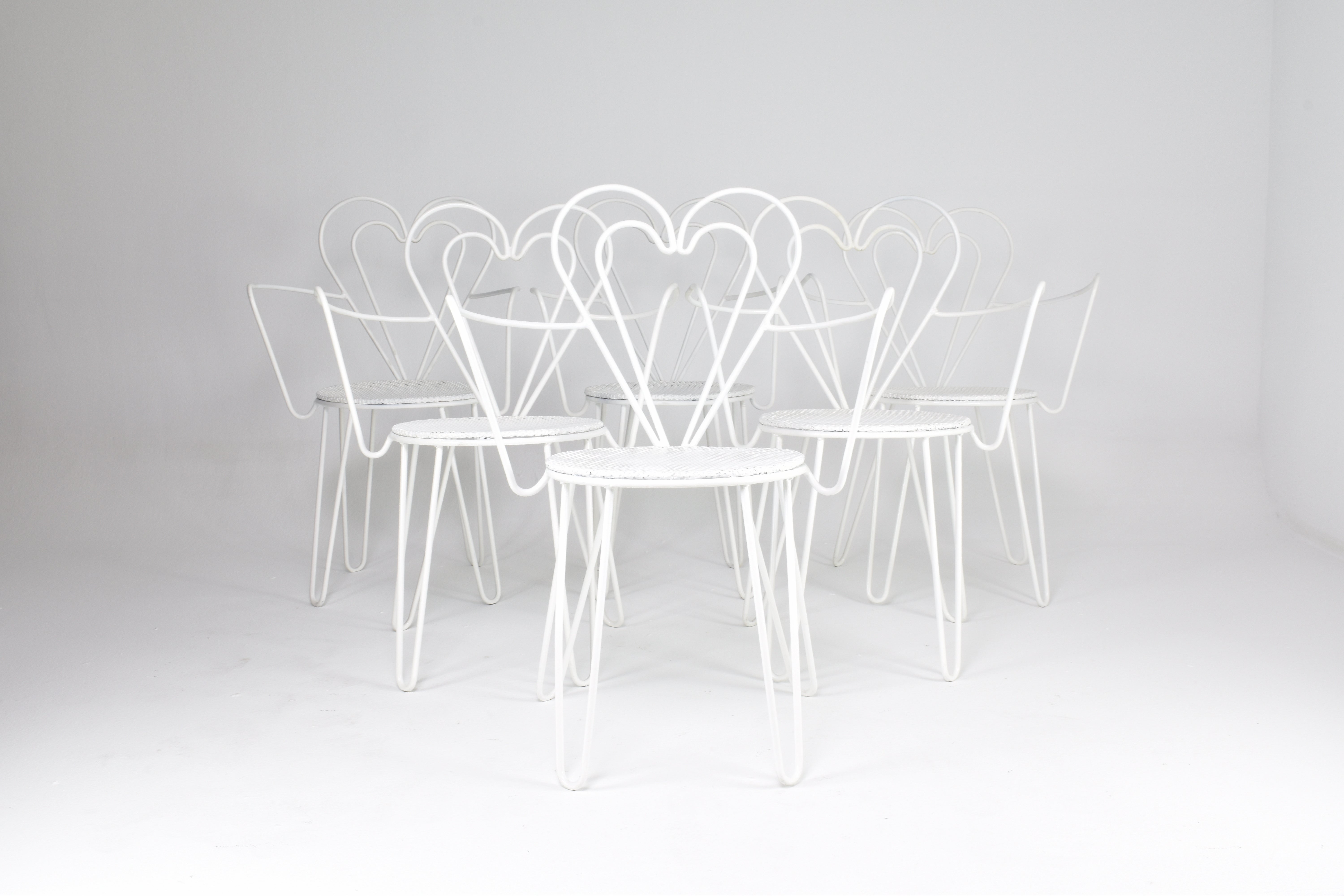 French Metal Heart Chairs by Mathieu Matégot, 1950s For Sale