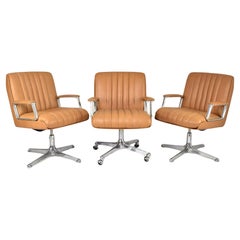 Italian Leather Office Chair Set by Osvaldo Borsani for Tecno Milano, 1960s