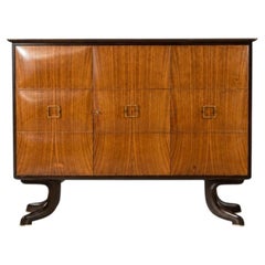 Vintage Italian Walnut and Brass Bar Cabinet Attributed to Paolo Buffa, 1940s