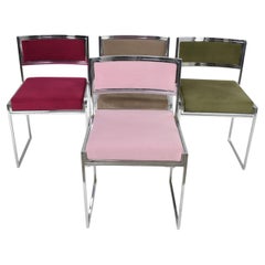Set of 4 Chrome 
Velvet "SQ-AL" Dining Chairs by Willy Rizzo, Italy, 1970s
