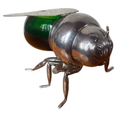 Tarro inglés para miel de abeja chapado en plata y vidrio verde, hacia 1900