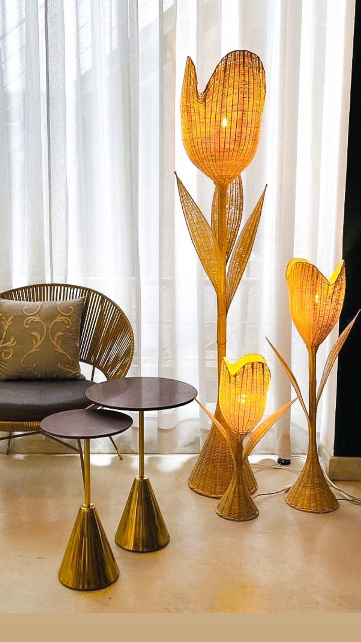 Contemporary Flo Handwoven Wicker Flower Floor Lamp For Sale