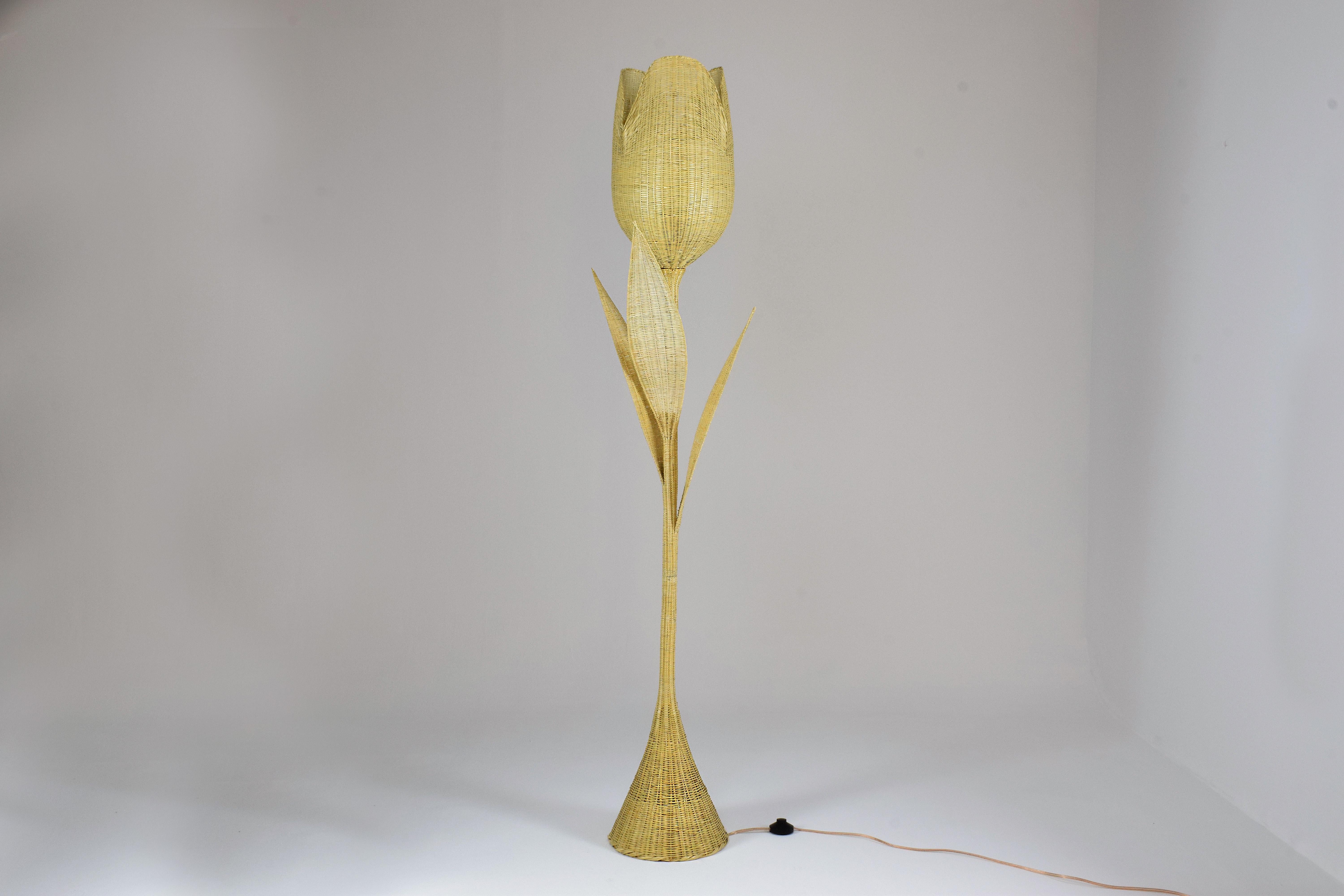 Flo Handwoven Wicker Flower Floor Lamp For Sale 5