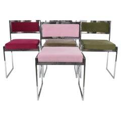Set of “SQ-AL” Dining Chairs by Willy Rizzo, Chrome and Velvet, Italy, 1970s
