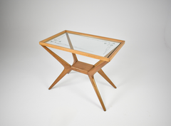 Tavolino italiano in vetro e legno nello stile di Cesare Lacca, anni ’40–’50