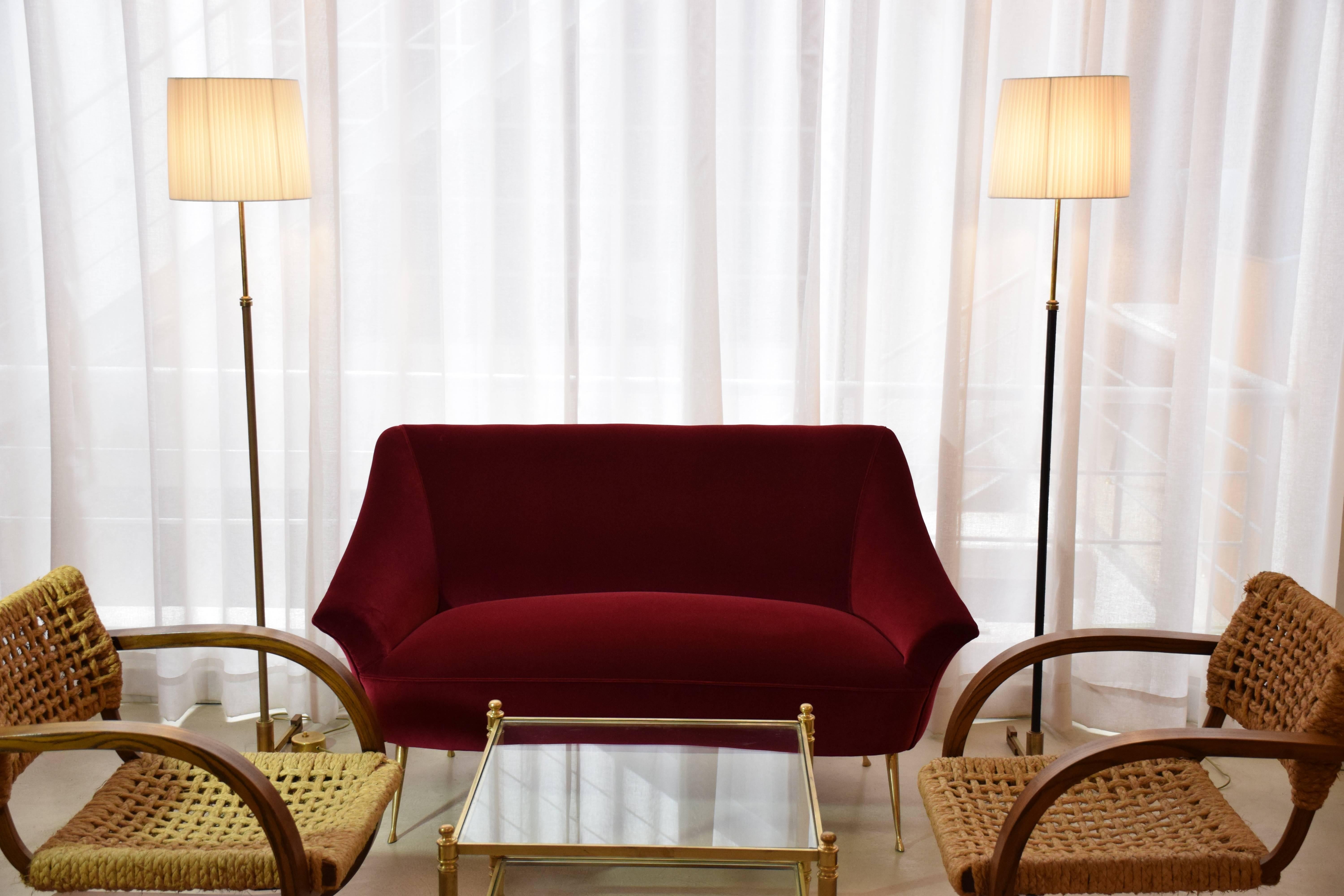 A rare pair of 20th century vintage collectible Art Deco armchairs designed by famous Dutch designer Bas Van Pelt in 1936 composed of beechwood and rope. 
The highly comfortable curved wooden frame perfectly depicts Bas Van Pelt's organic