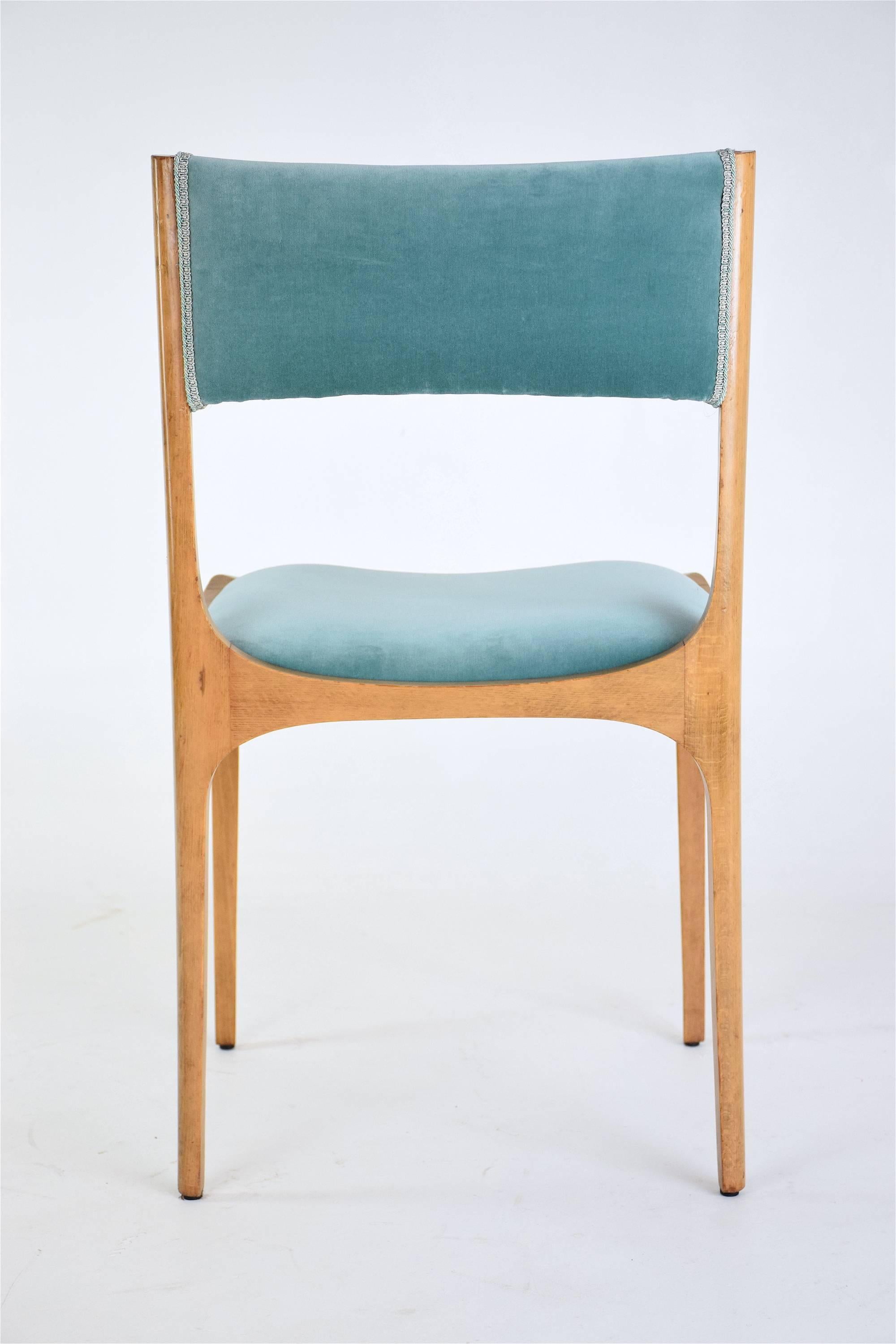 Velvet Mid-Century Giuseppe Gibelli Dining Chairs, Set of Six